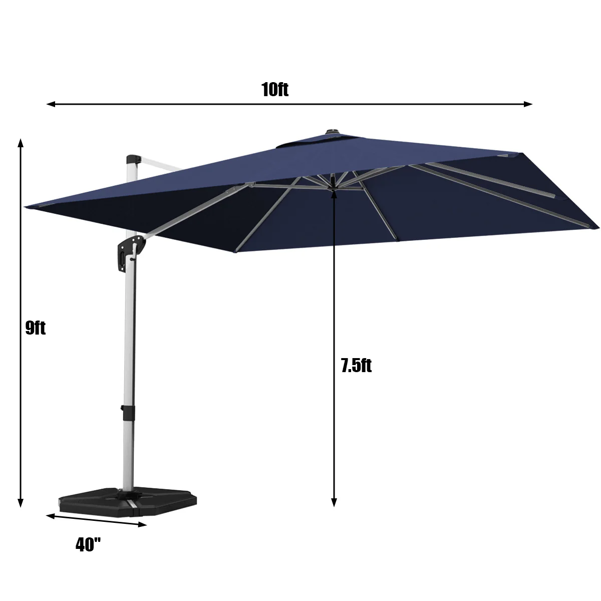 10 Feet 360° Tilt Aluminum Square Patio Umbrella, Navy - Image 6