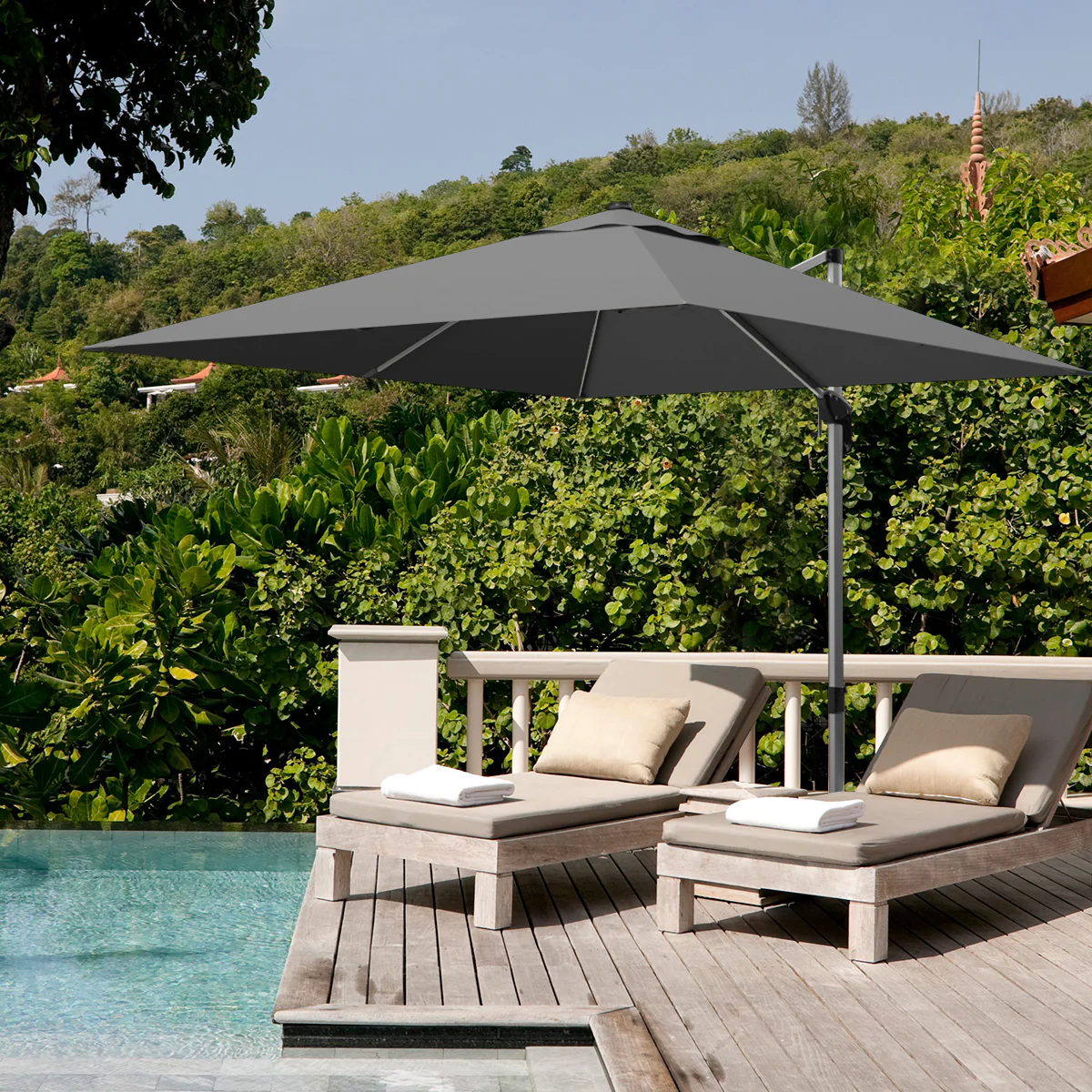 10 Feet Aluminum Square Patio Umbrella, 360° Tilt, Gray - Image 2