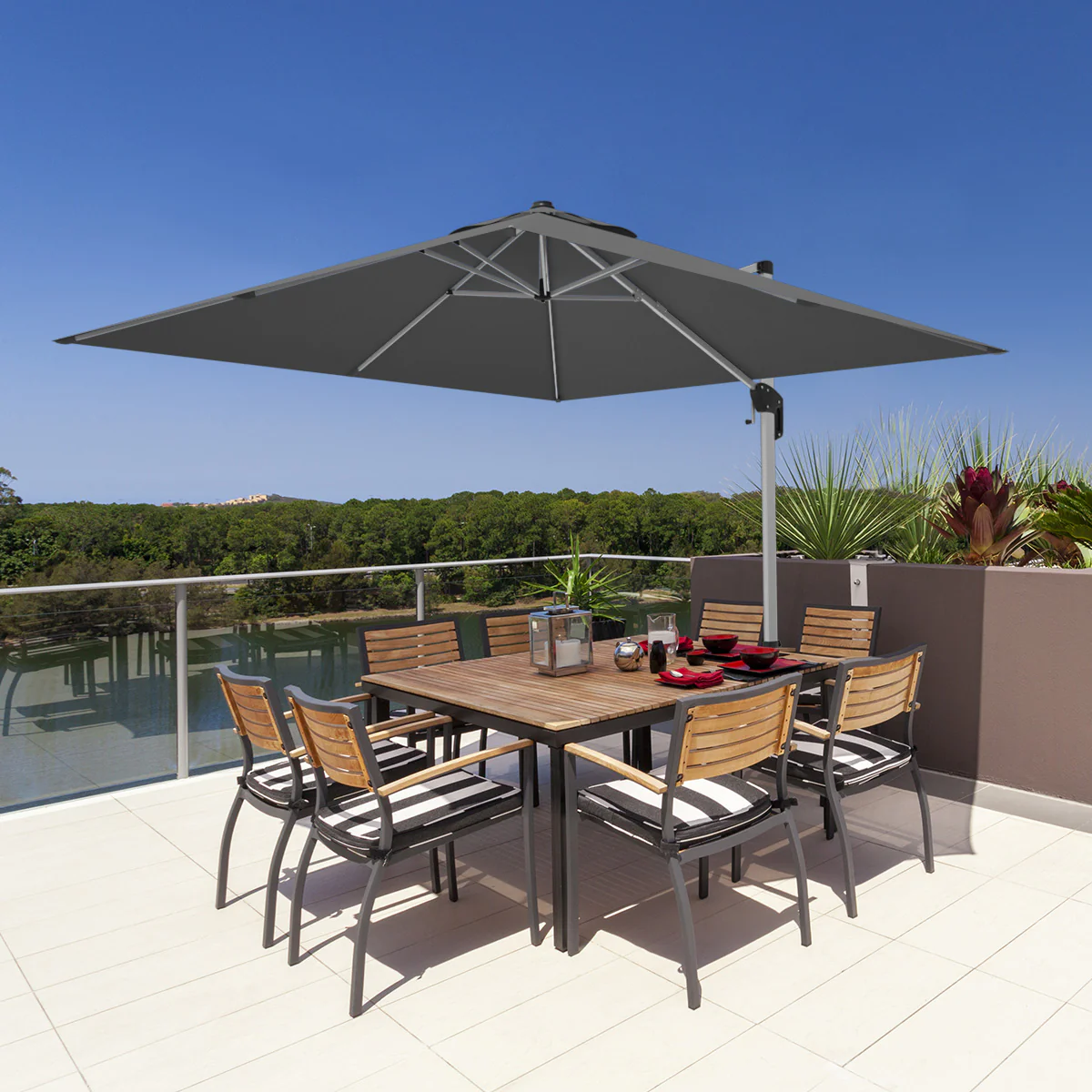 10 Feet Aluminum Square Patio Umbrella, 360° Tilt, Gray - Image 3
