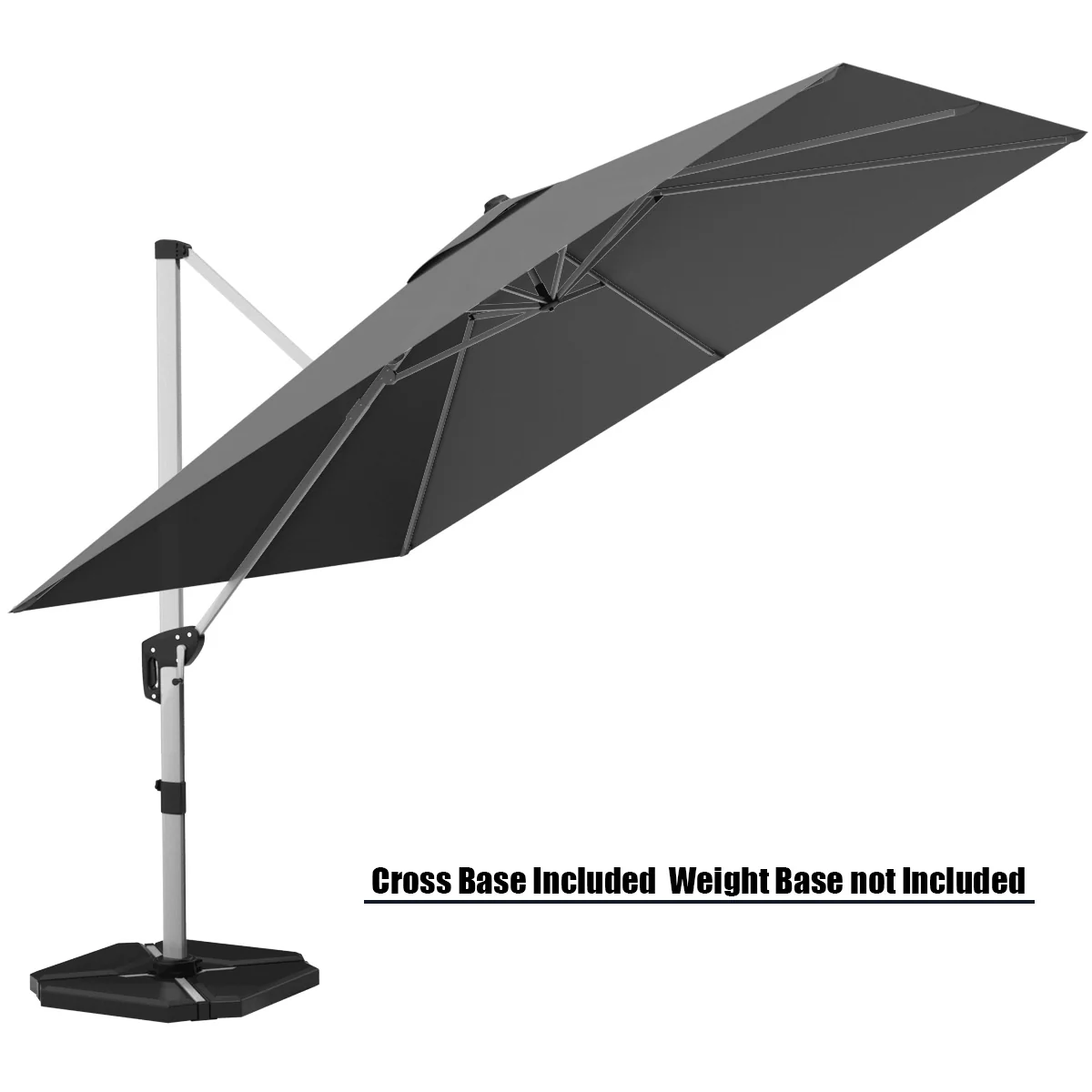 10 Feet Aluminum Square Patio Umbrella, 360° Tilt, Gray - Image 5