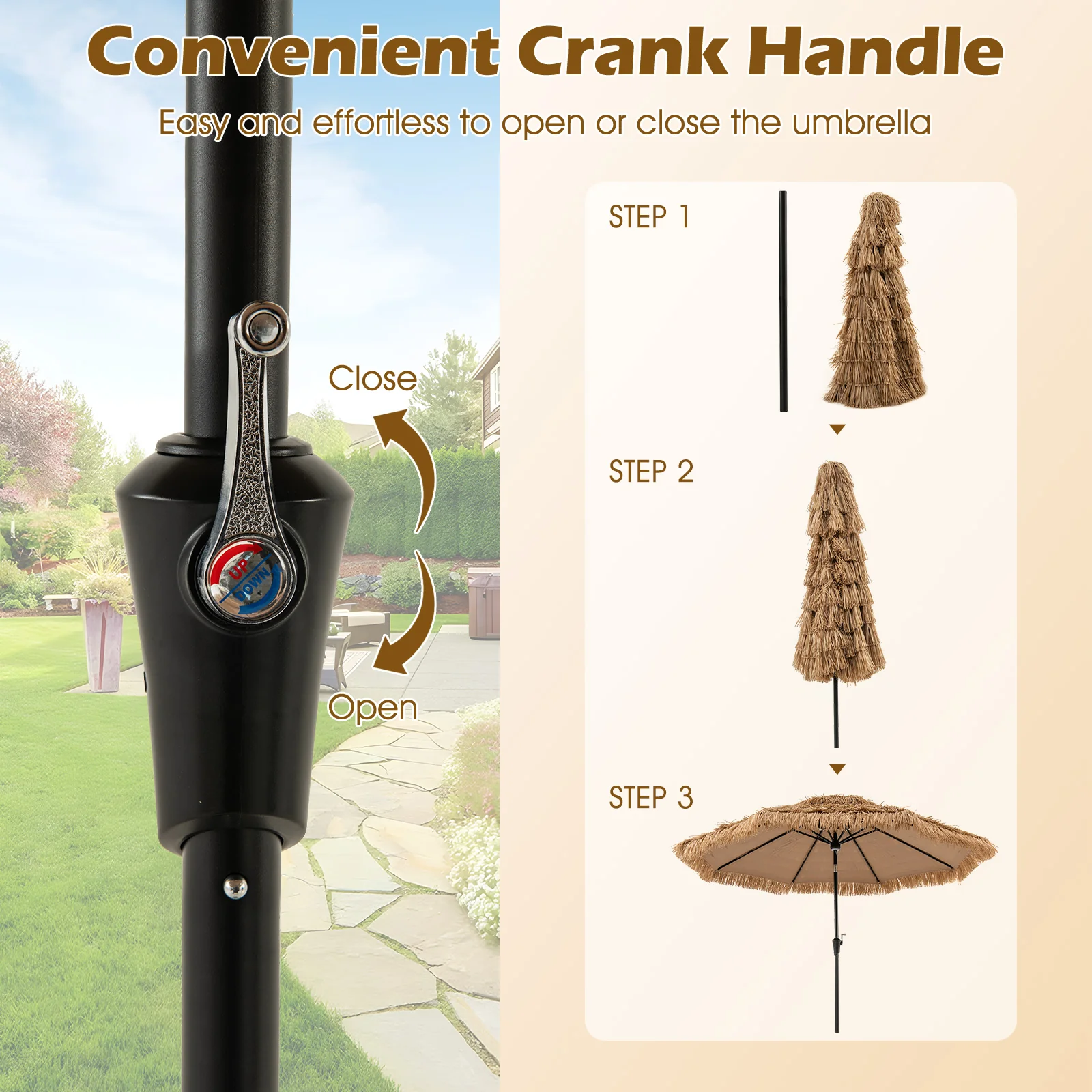 10 Feet Hawaiian Solar Lighted Tiki Patio Umbrella - Image 10