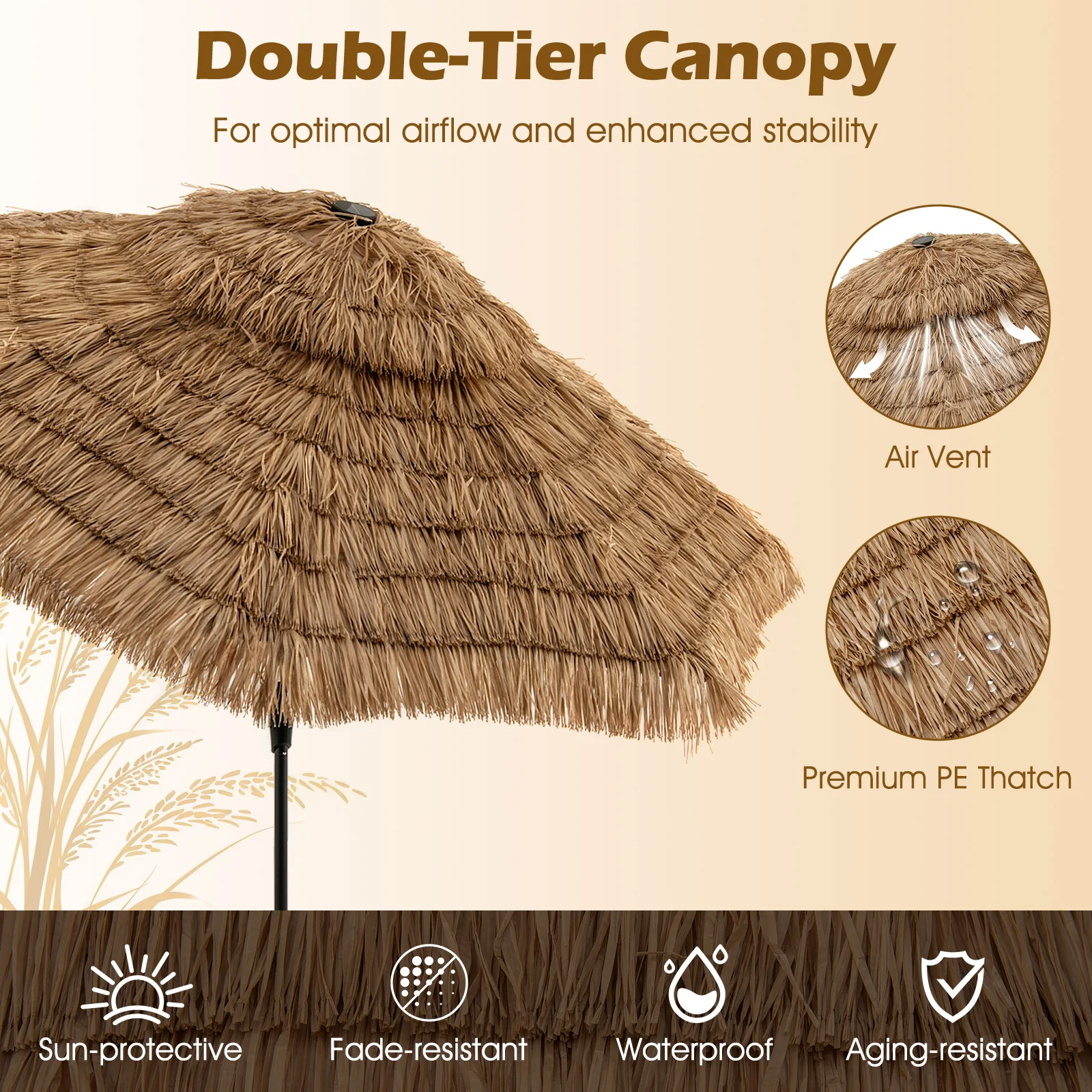10 Feet Hawaiian Solar Lighted Tiki Patio Umbrella - Image 7