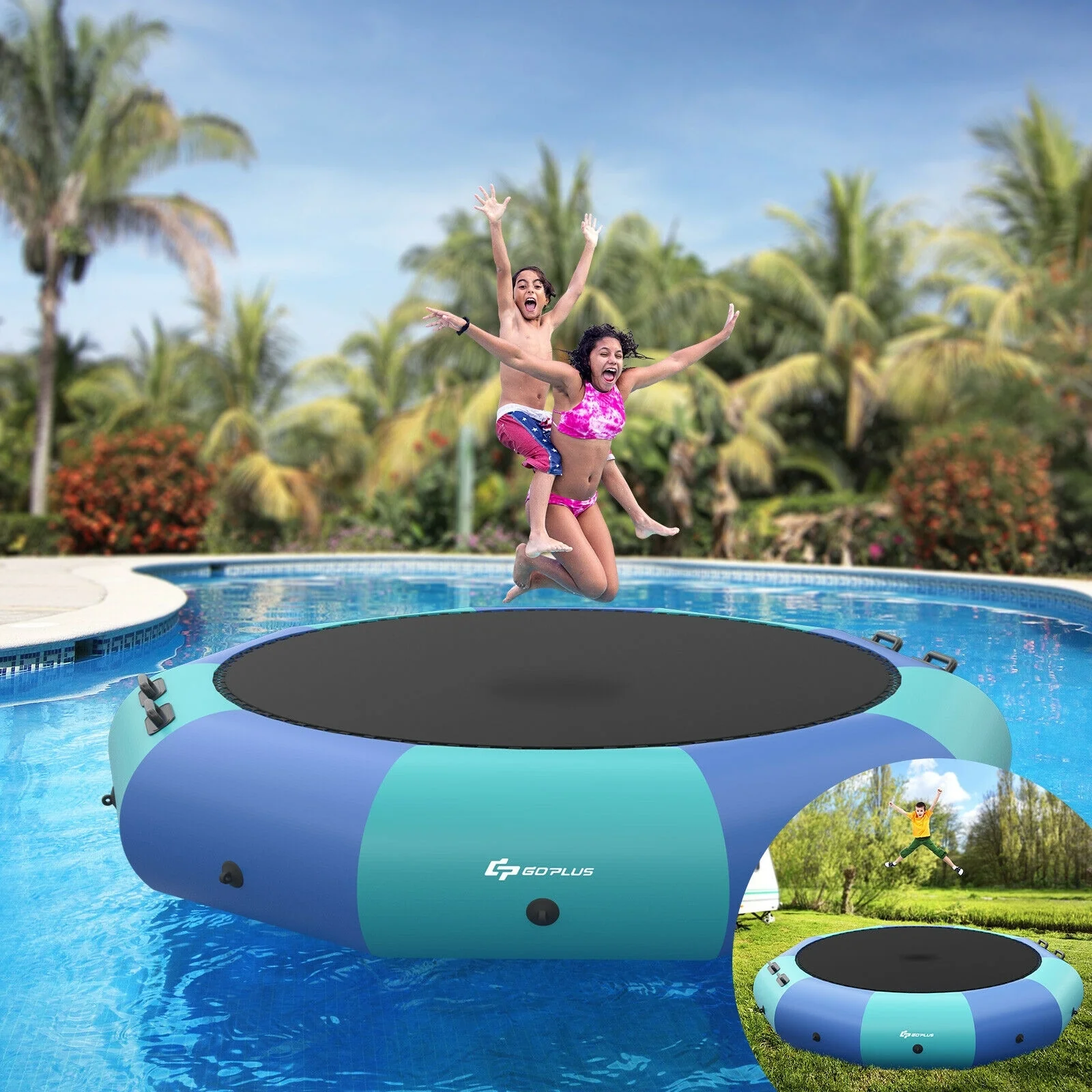 10 Feet Inflatable Splash Padded Water Bouncer Trampoline, Blue - Image 3