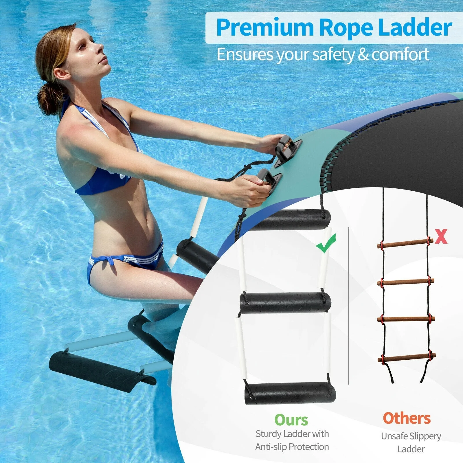 10 Feet Inflatable Splash Padded Water Bouncer Trampoline, Blue - Image 8