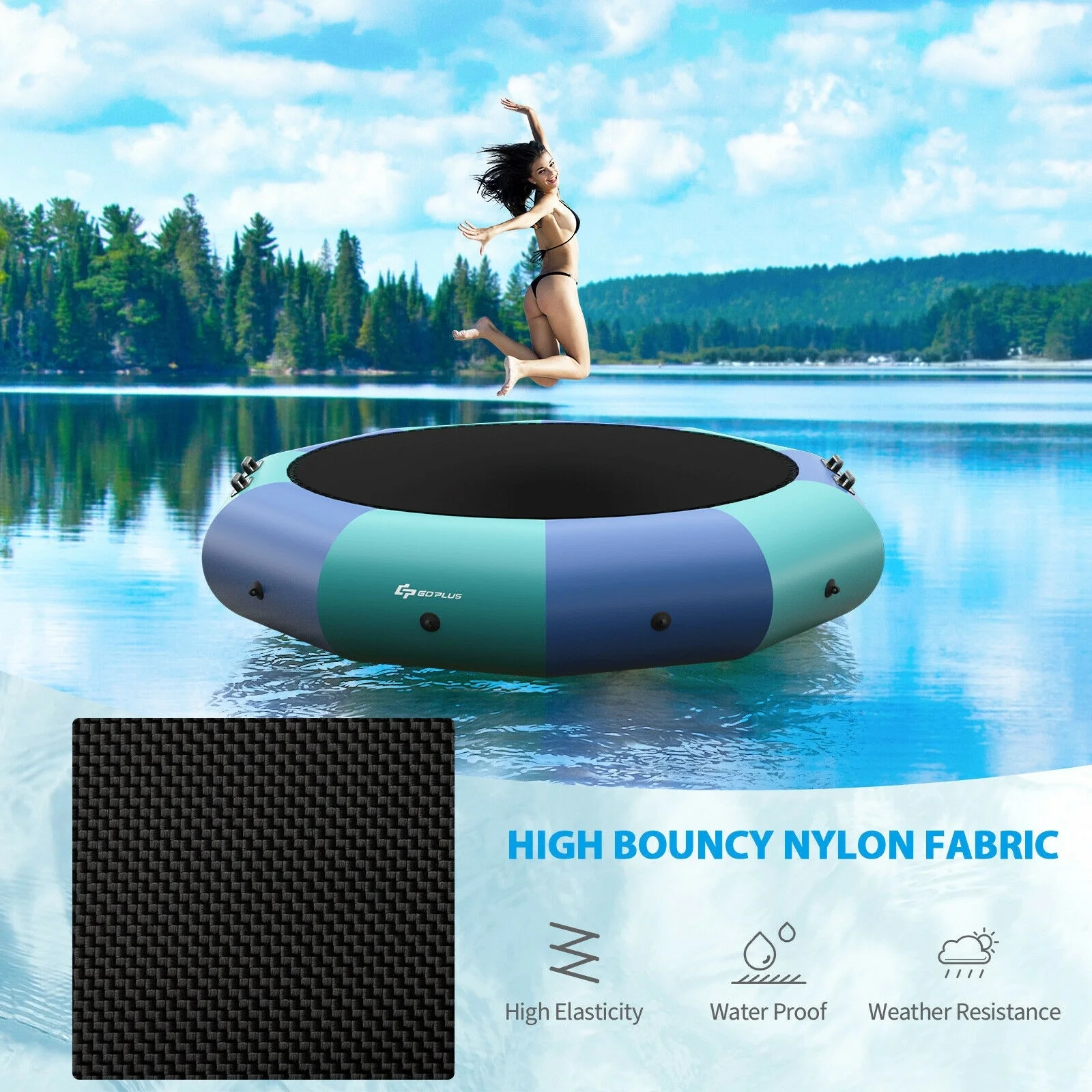 10 Feet Inflatable Splash Padded Water Bouncer Trampoline, Blue - Image 9