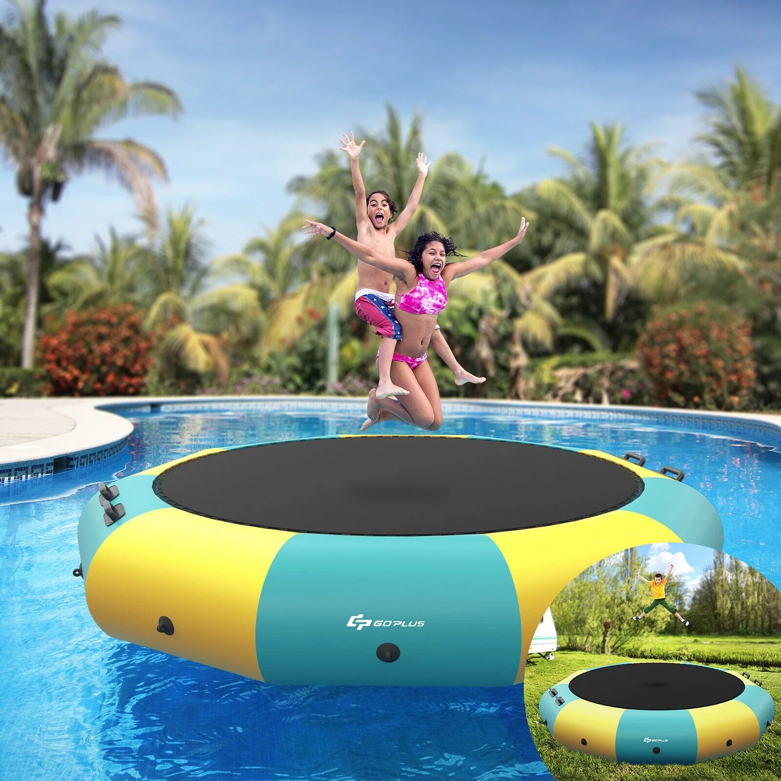 10 Feet Inflatable Splash Padded Water Bouncer Trampoline, Yellow - Image 3