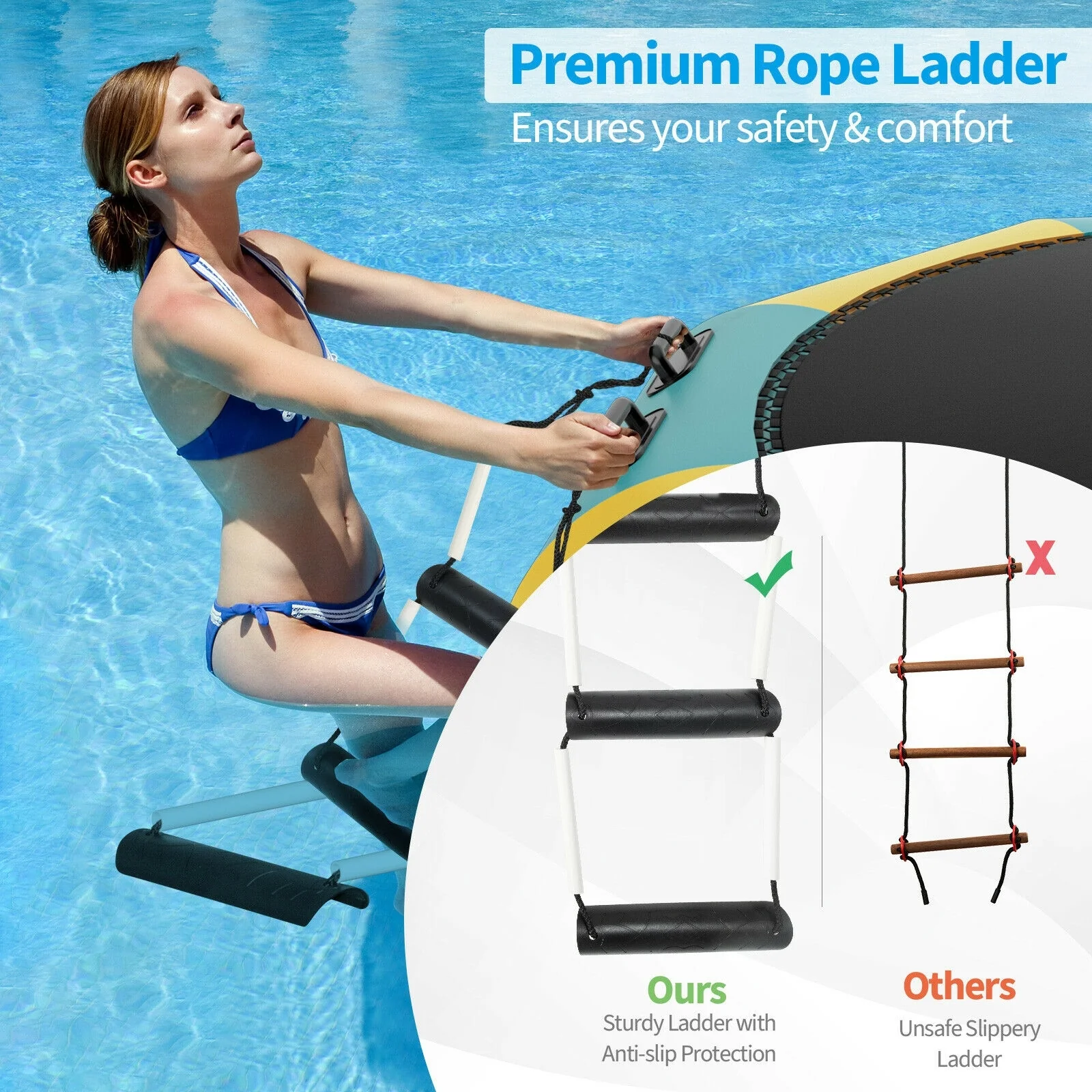 10 Feet Inflatable Splash Padded Water Bouncer Trampoline, Yellow - Image 8
