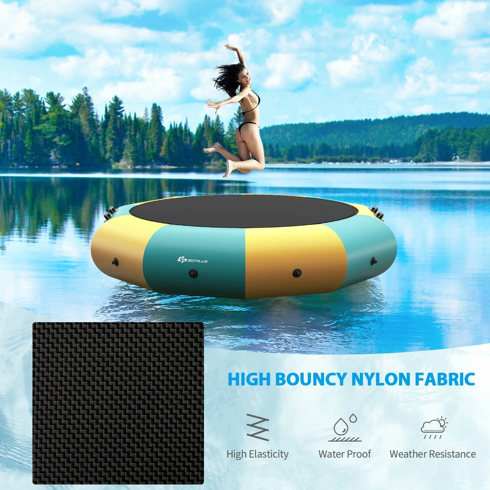 10 Feet Inflatable Splash Padded Water Bouncer Trampoline, Yellow - Image 9
