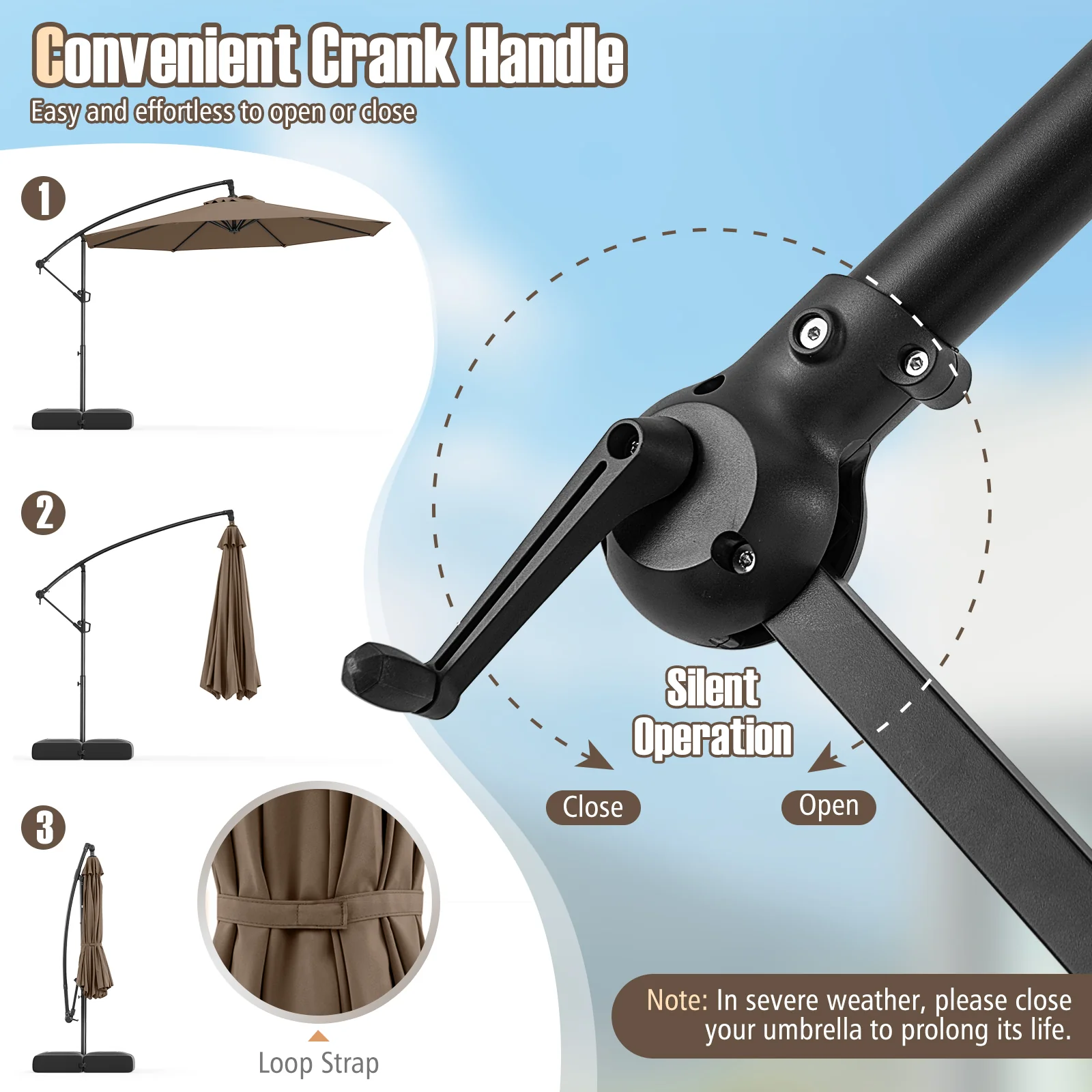10 Feet Offset Hanging Patio Umbrella With Tilt, Taupe - Image 10