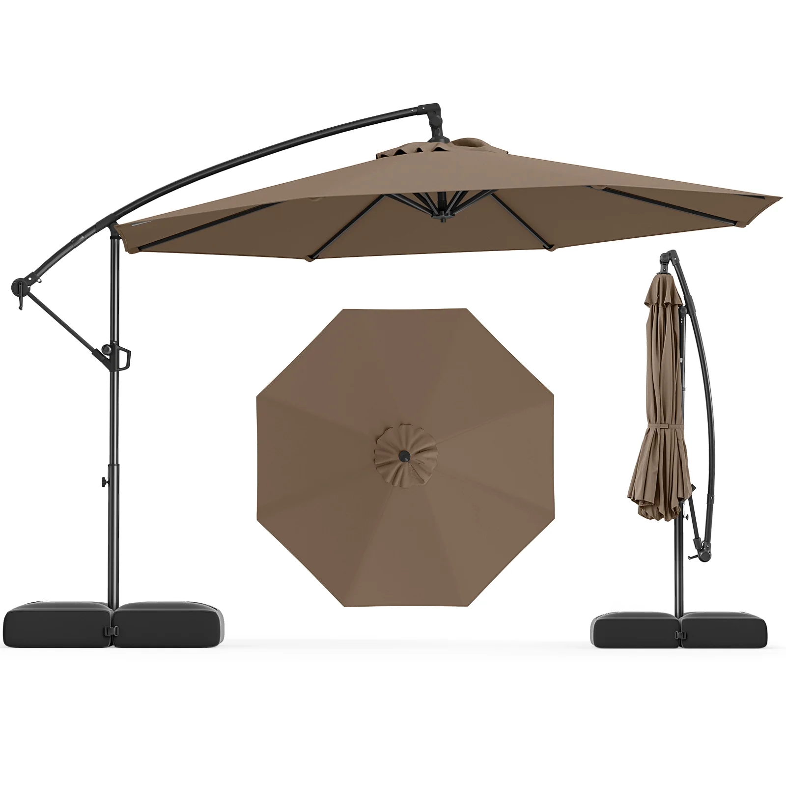 10 Feet Offset Hanging Patio Umbrella With Tilt, Taupe - Image 4