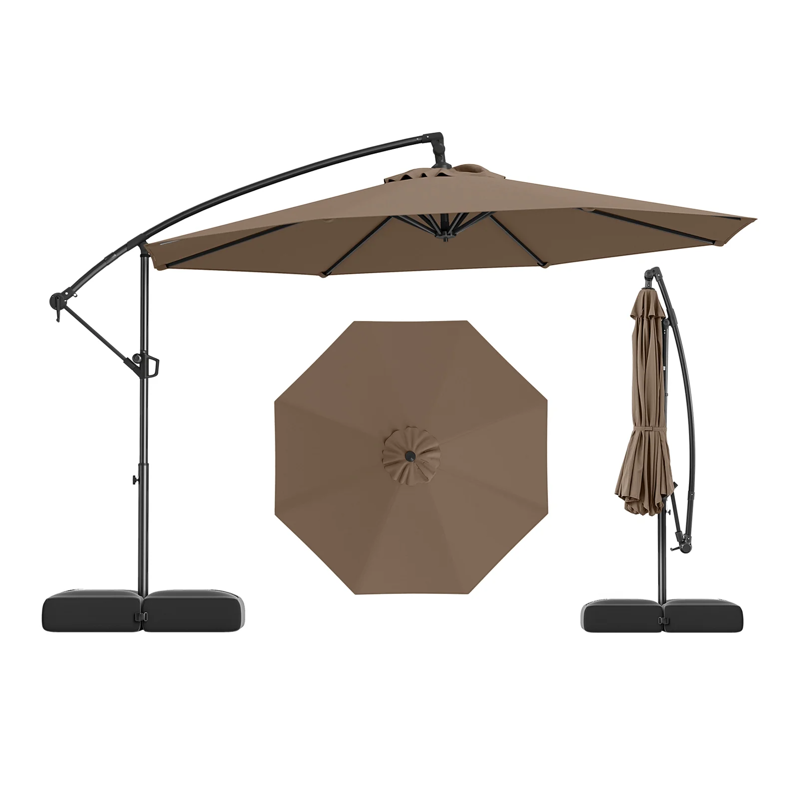 10 Feet Offset Hanging Patio Umbrella With Tilt, Taupe - Image 5