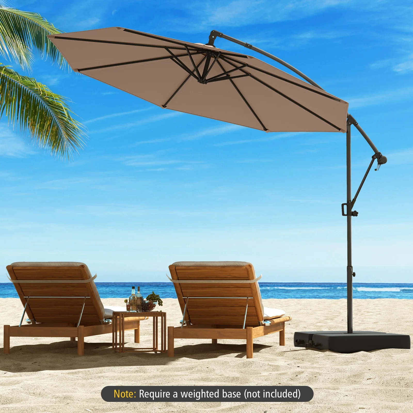 10 Feet Offset Hanging Umbrella, Coffee - Image 3