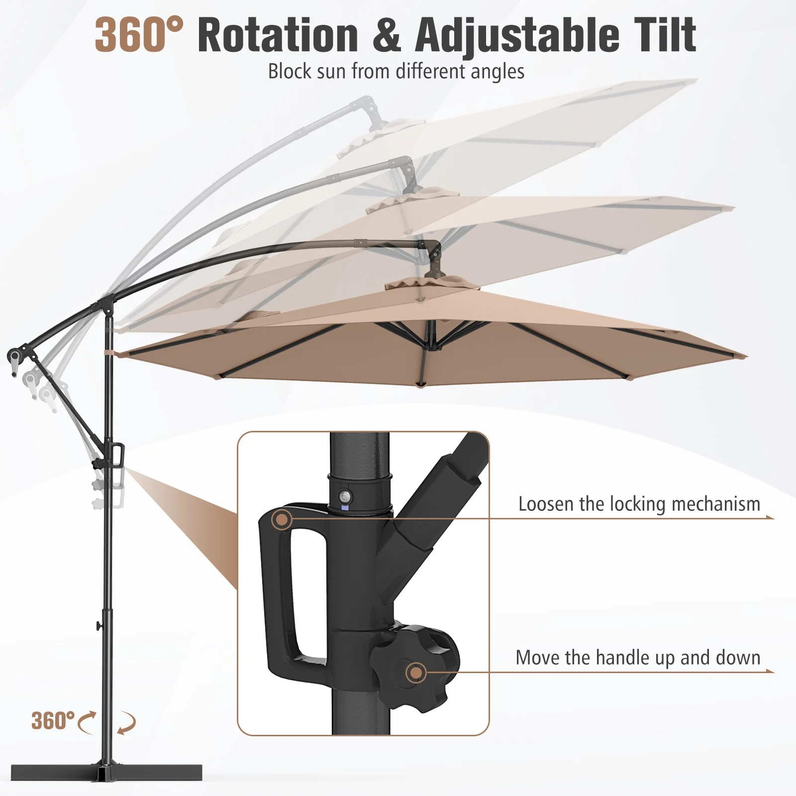 10 Feet Offset Hanging Umbrella, Coffee - Image 8