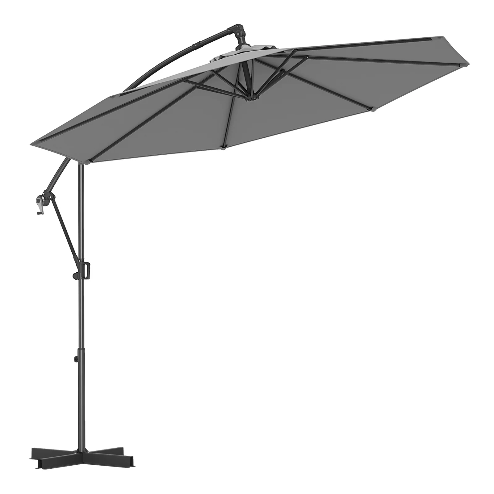 10 Feet Offset Hanging Umbrella, With Base And Tilt, Gray - Image 4