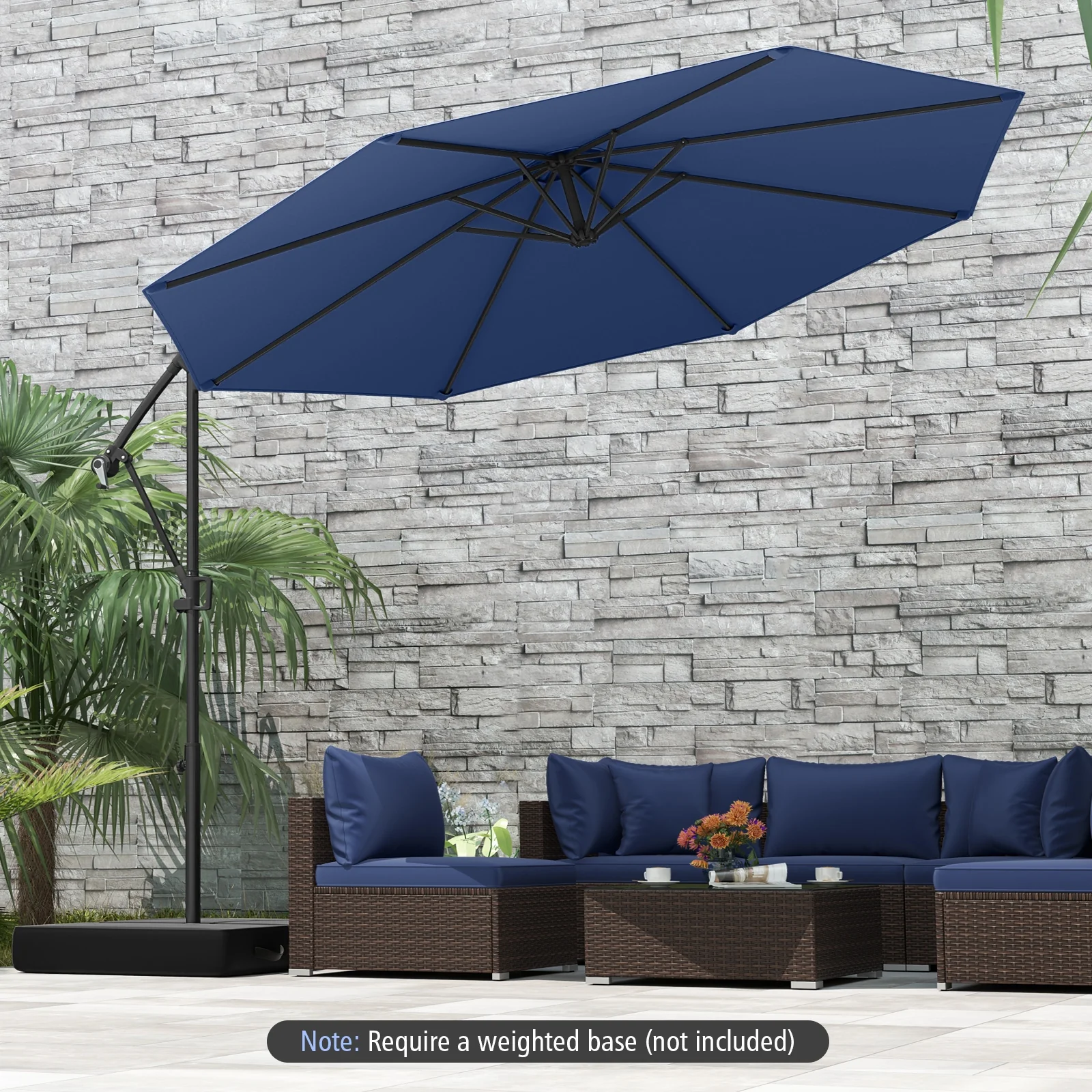10 Feet Offset Hanging Umbrella, With Base And Tilt, Gray - Image 7