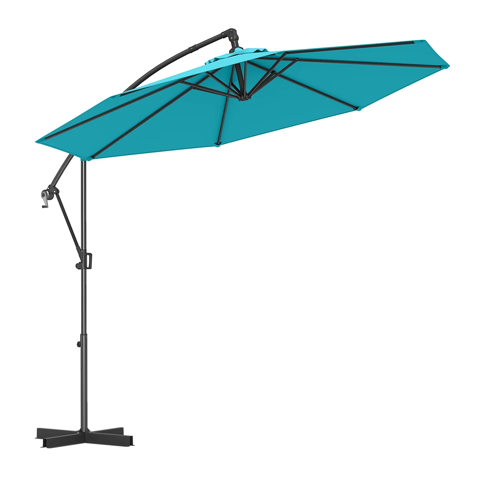 10 Feet Offset Hanging Umbrella, With Base And Tilt, Turquoise
