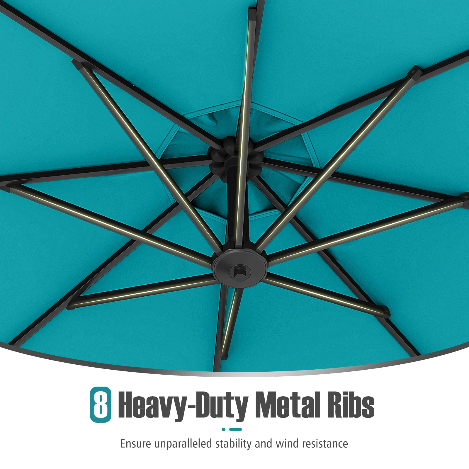 10 Feet Offset Hanging Umbrella With Tilt And Base, Turquoise - Image 10