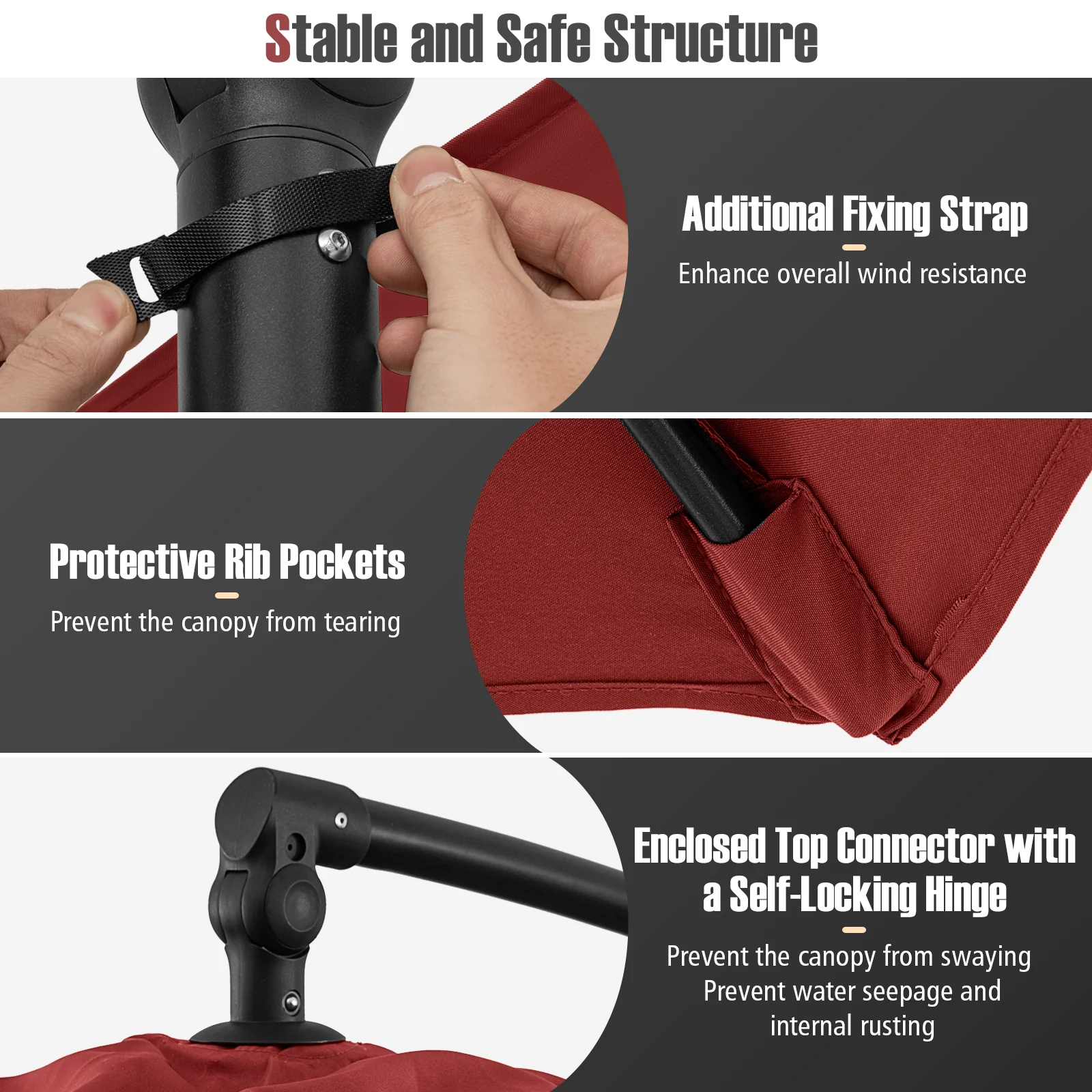 10 Feet Offset Patio Umbrella With Tilt, Red - Image 10