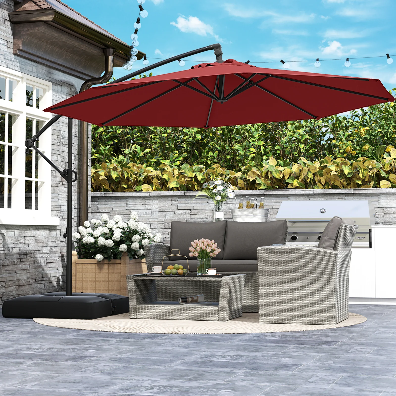 10 Feet Offset Patio Umbrella With Tilt, Red - Image 3