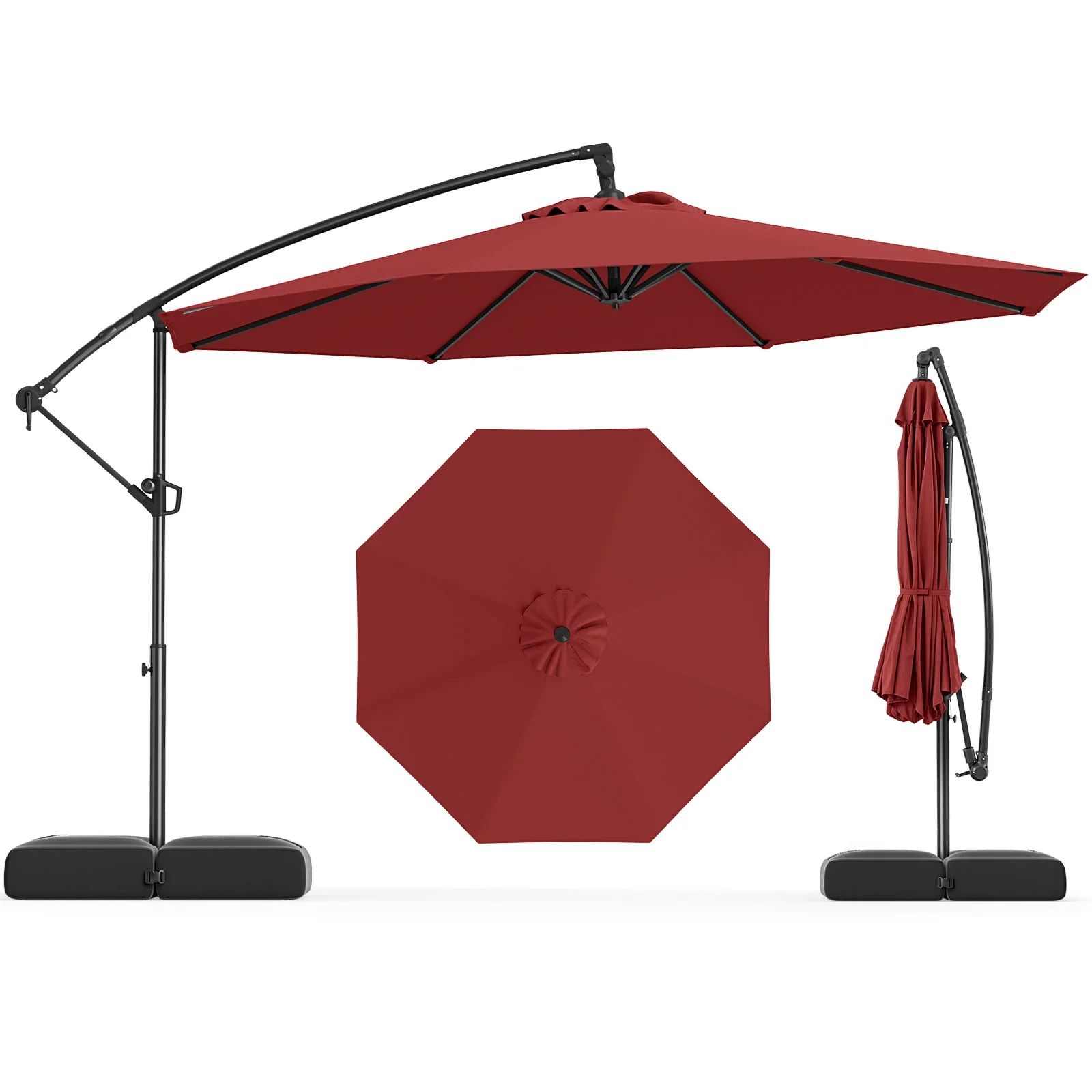 10 Feet Offset Patio Umbrella With Tilt, Red - Image 4