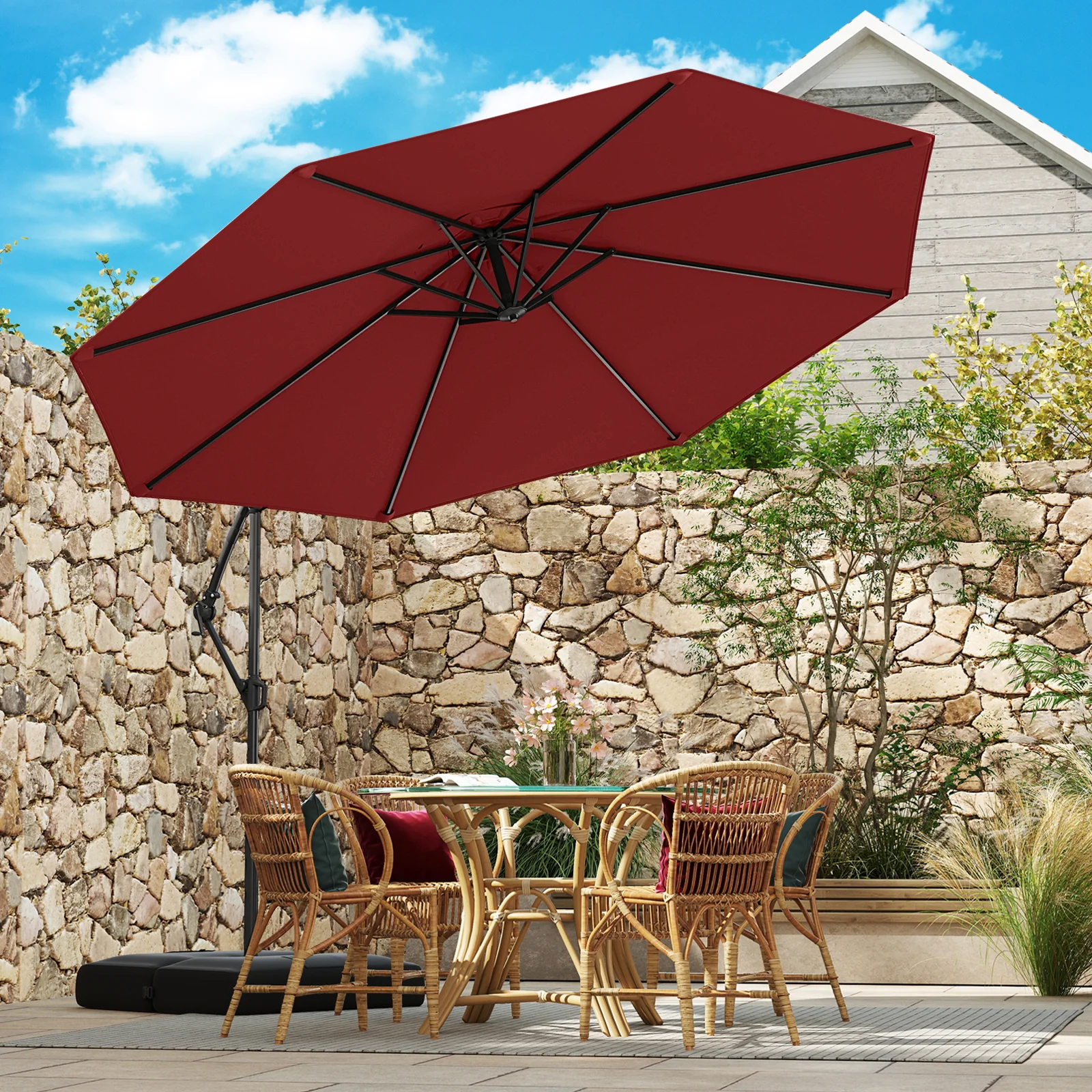 10 Feet Offset Patio Umbrella With Tilt, Red - Image 7