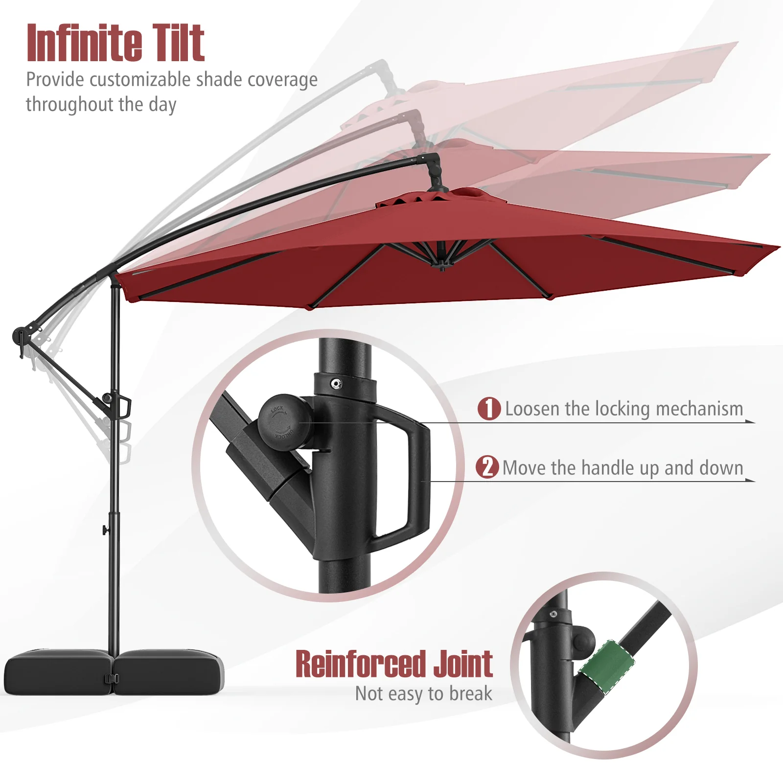 10 Feet Offset Patio Umbrella With Tilt, Red - Image 8