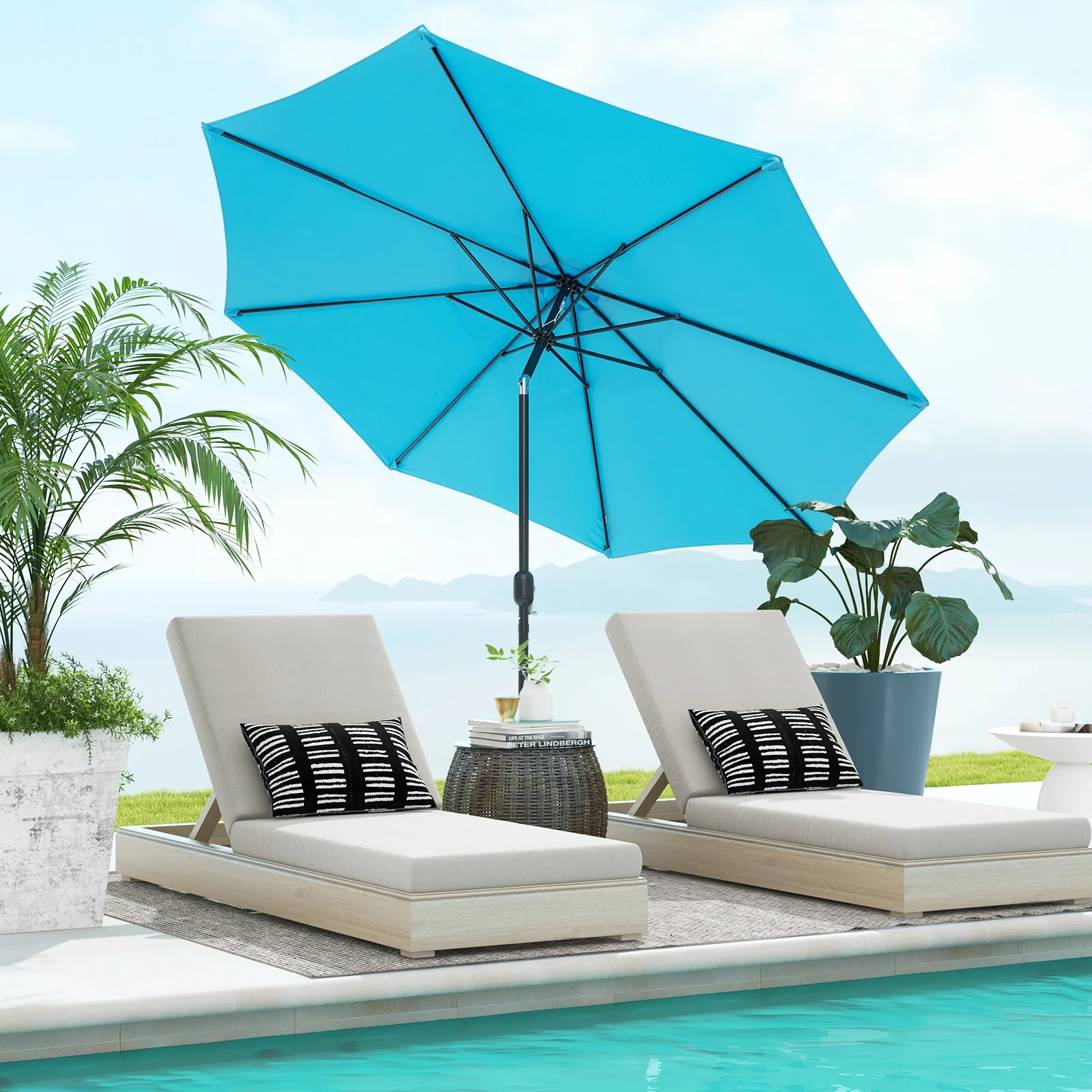 10 Feet Outdoor Patio Umbrella, Tilt Crank, Blue - Image 2