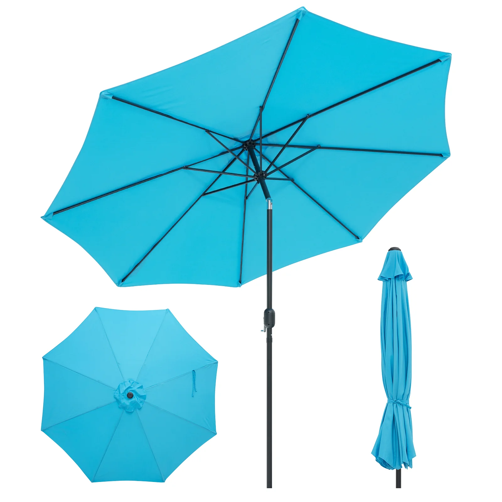 10 Feet Outdoor Patio Umbrella, Tilt Crank, Blue - Image 5