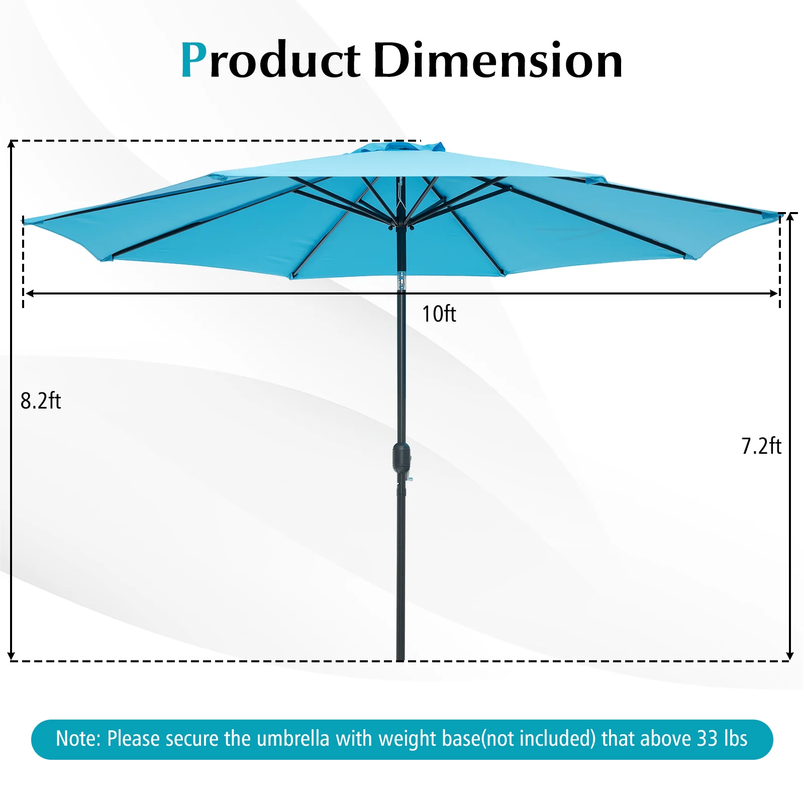10 Feet Outdoor Patio Umbrella, Tilt Crank, Blue - Image 6