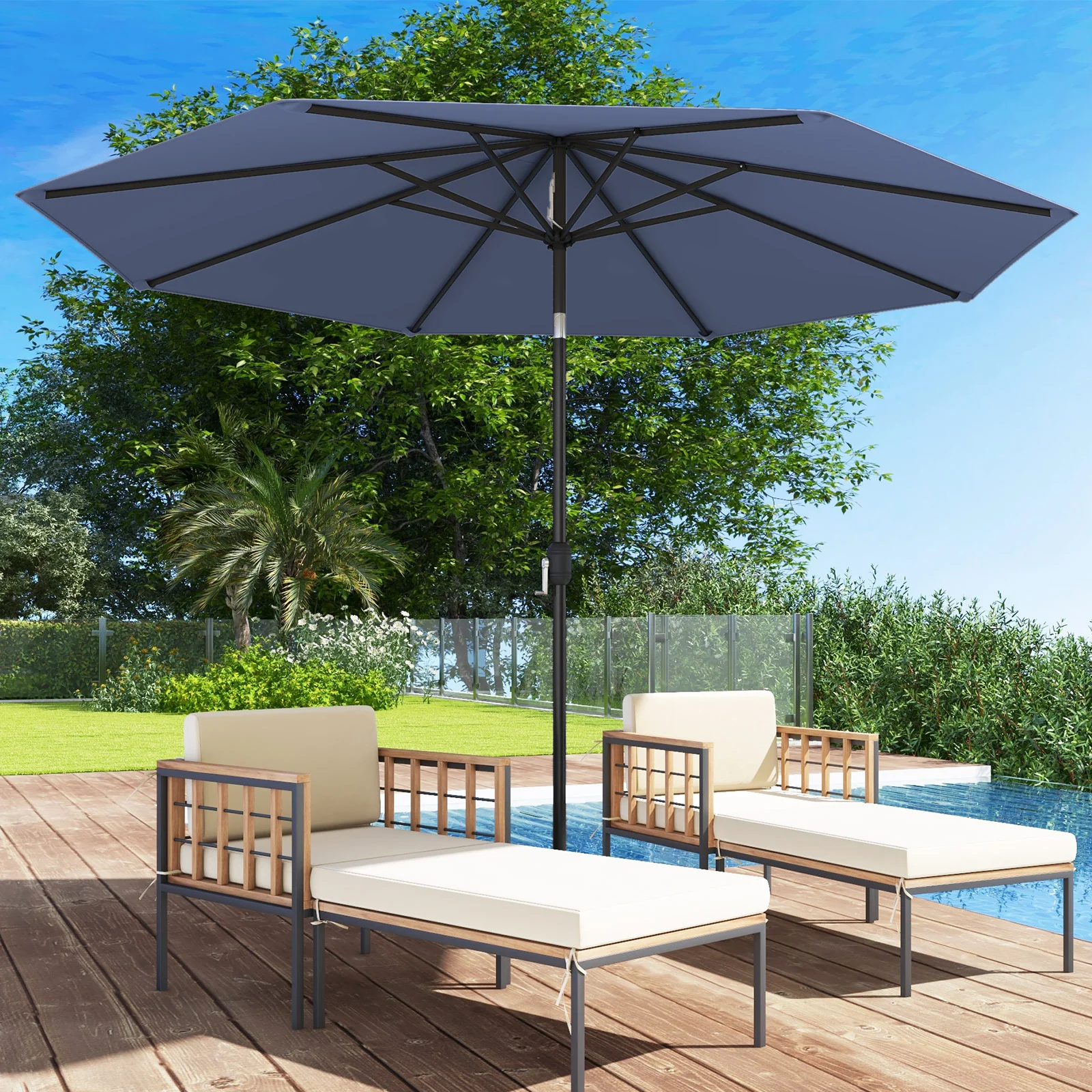 10 Feet Outdoor Patio Umbrella, Tilt Crank, Navy - Image 2