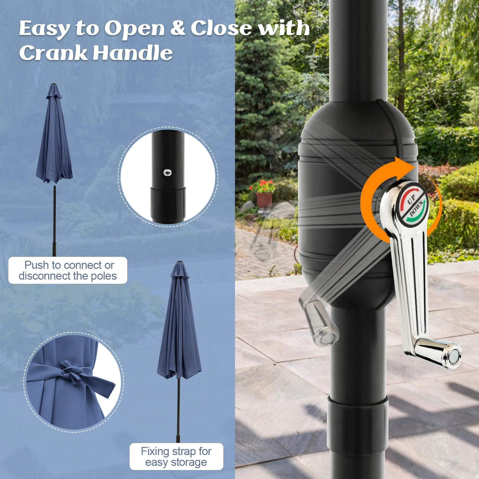 10 Feet Outdoor Patio Umbrella, Tilt Crank, Navy - Image 8