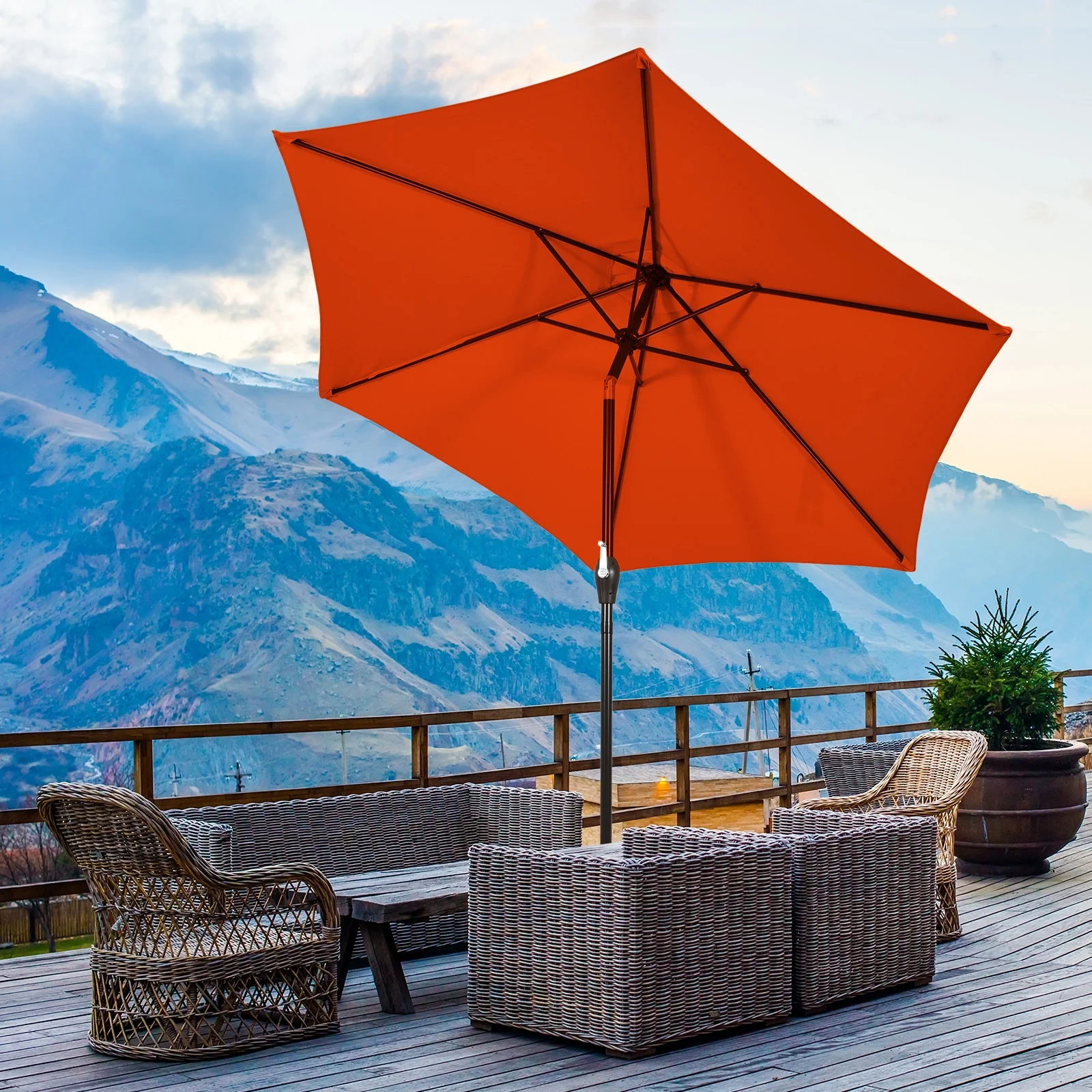 10 Feet Outdoor Patio Umbrella, Tilt Crank, Orange - Image 10