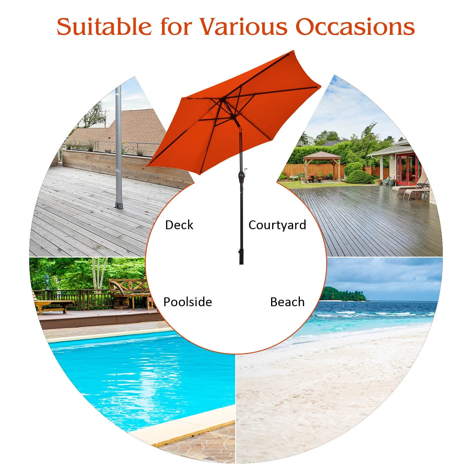 10 Feet Outdoor Patio Umbrella, Tilt Crank, Orange - Image 3
