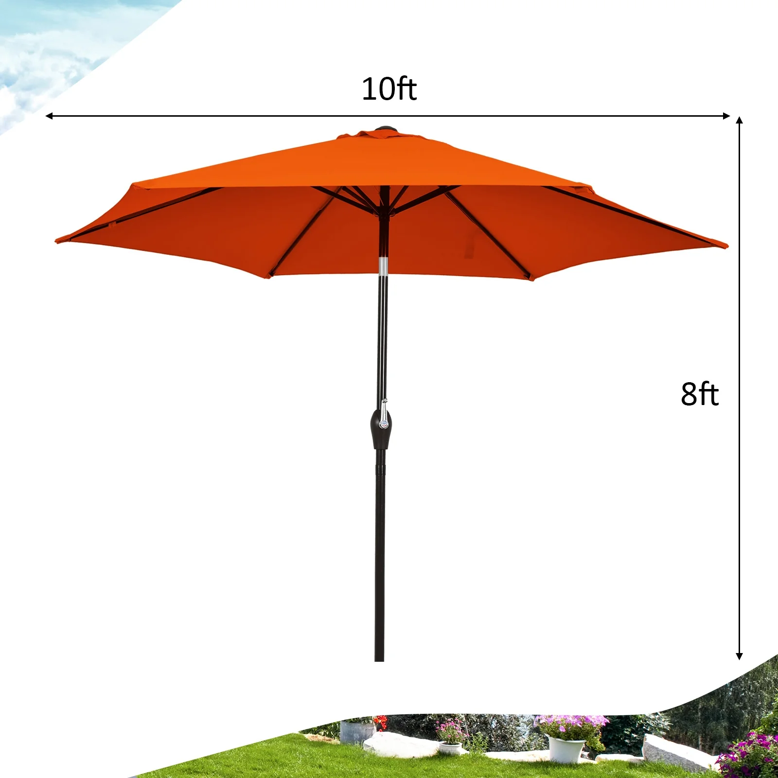 10 Feet Outdoor Patio Umbrella, Tilt Crank, Orange - Image 5