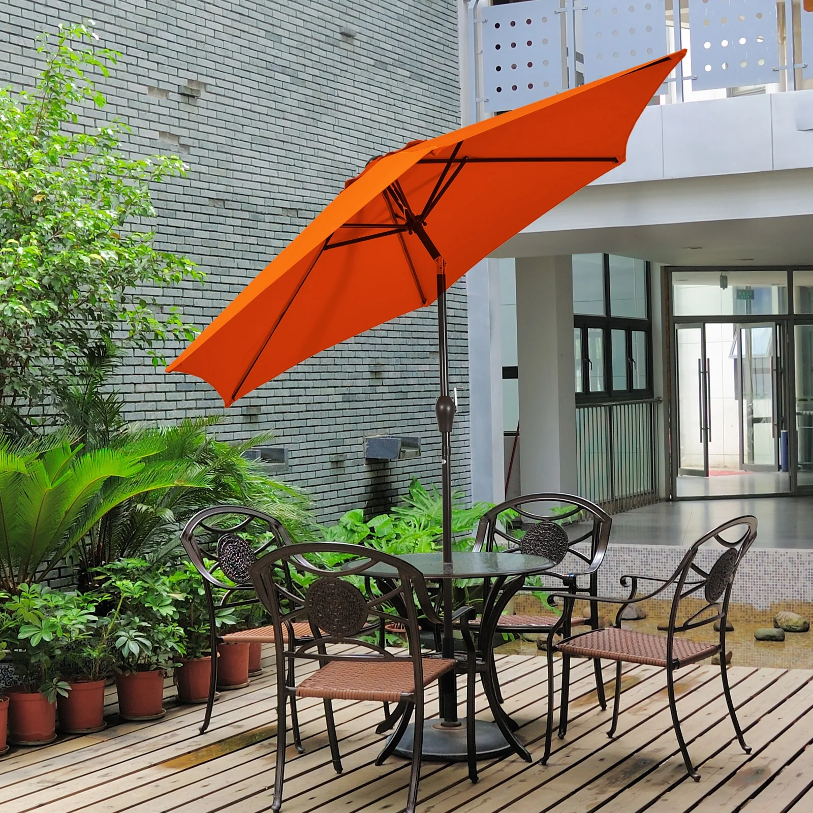 10 Feet Outdoor Patio Umbrella, Tilt Crank, Orange - Image 7