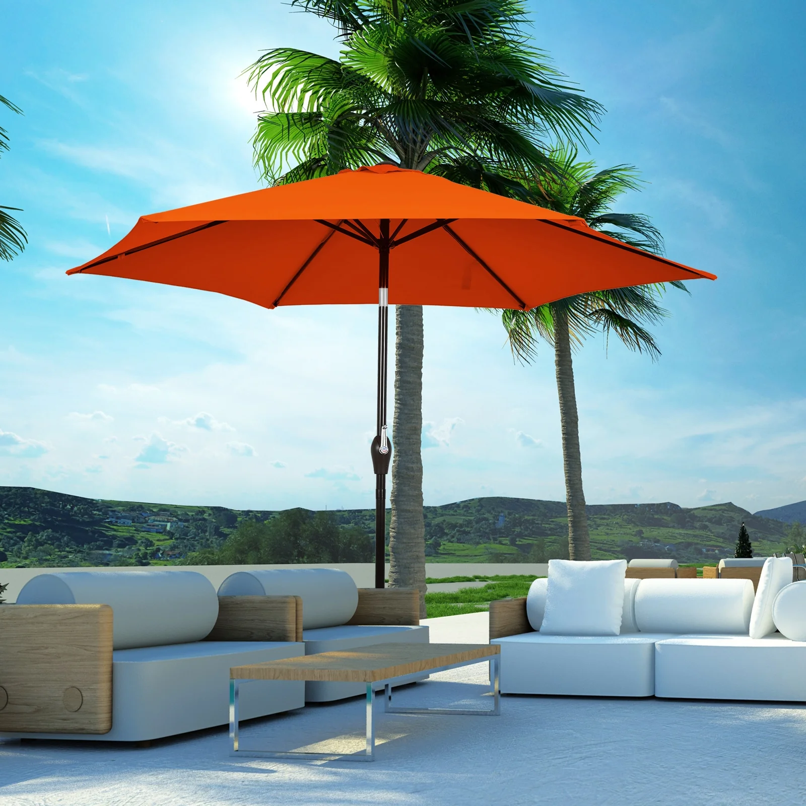 10 Feet Outdoor Patio Umbrella, Tilt Crank, Orange - Image 8