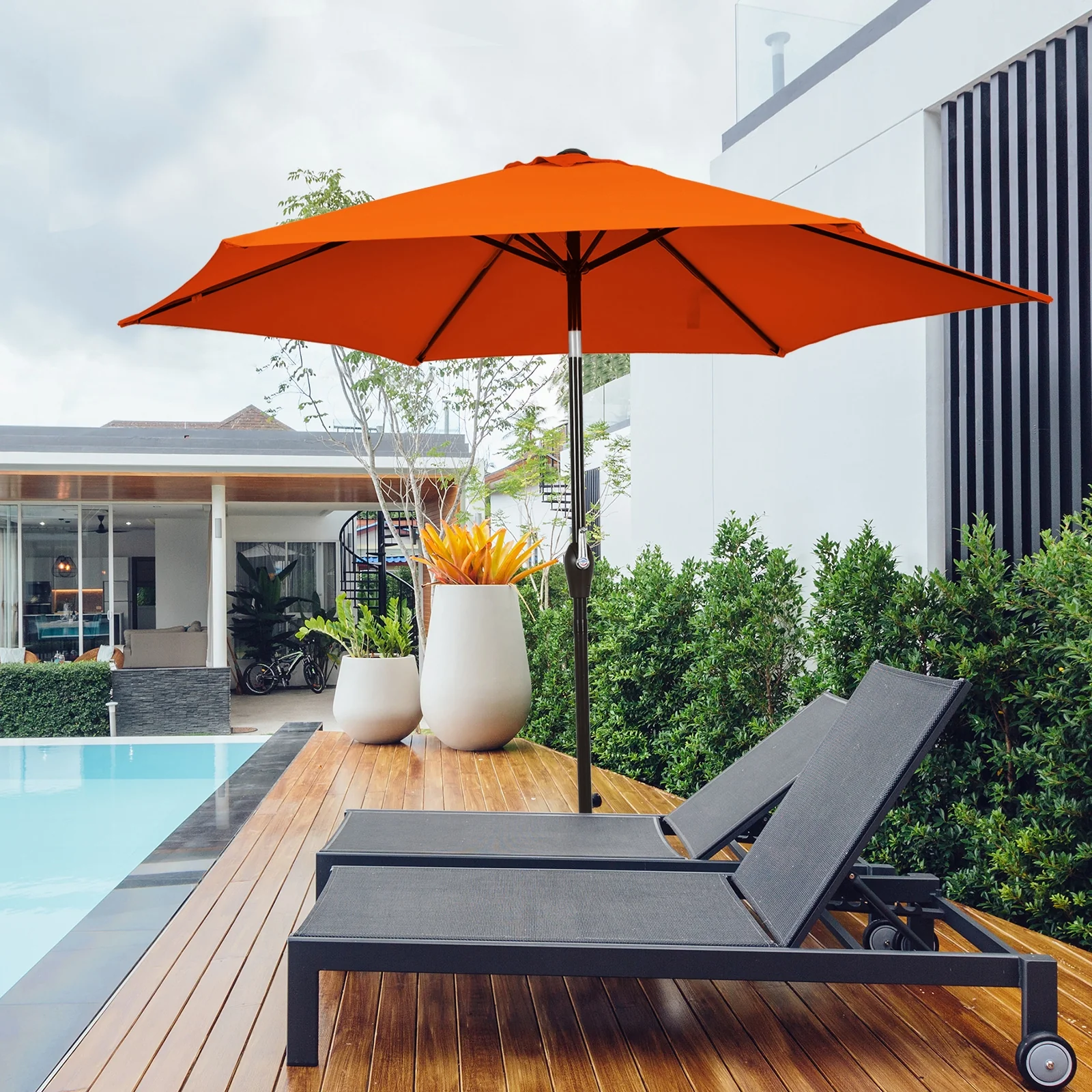 10 Feet Outdoor Patio Umbrella, Tilt Crank, Orange - Image 9