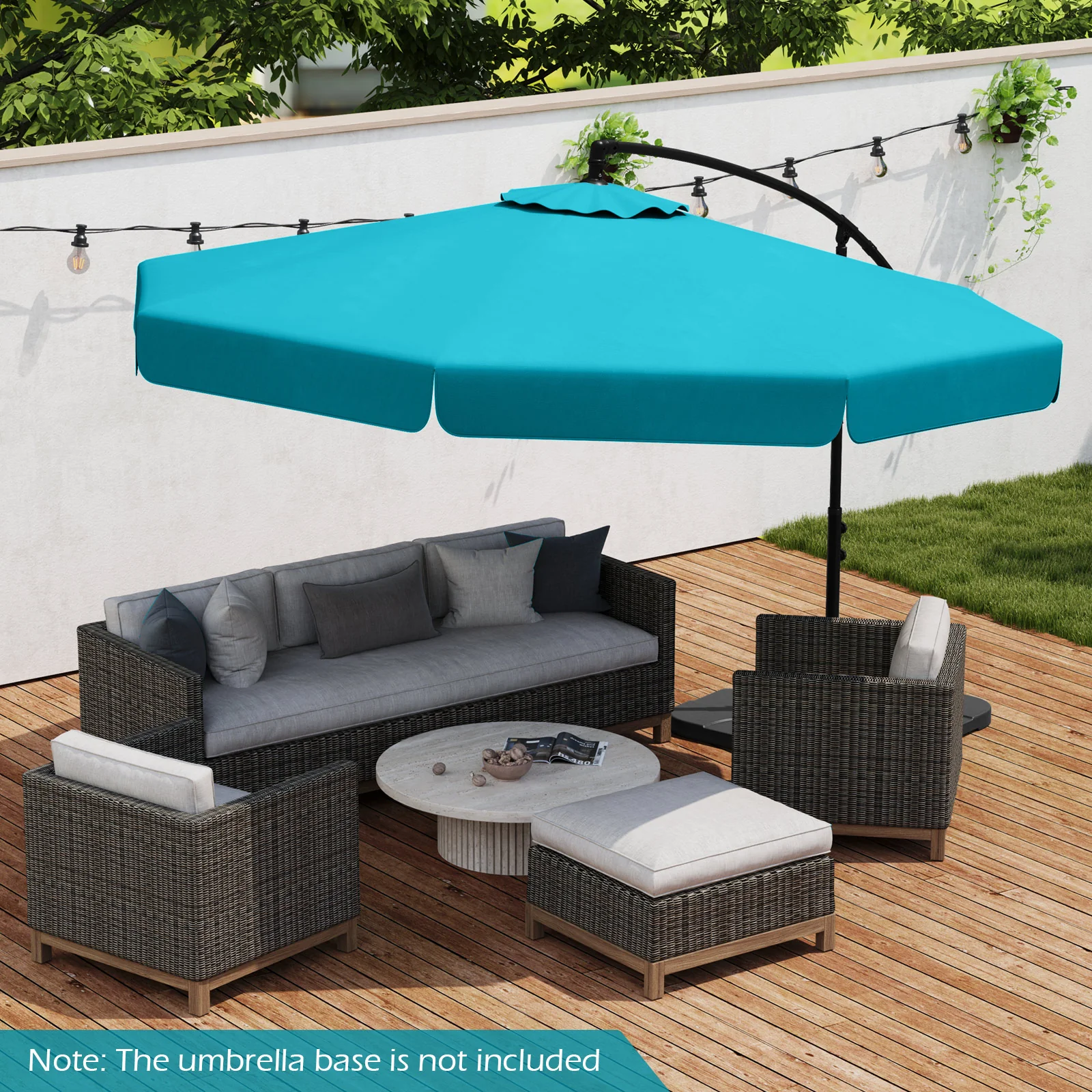 10 Feet Patio Cantilever Umbrella, Tilt Adjustment, Ruffled Edge, Turquoise - Image 2