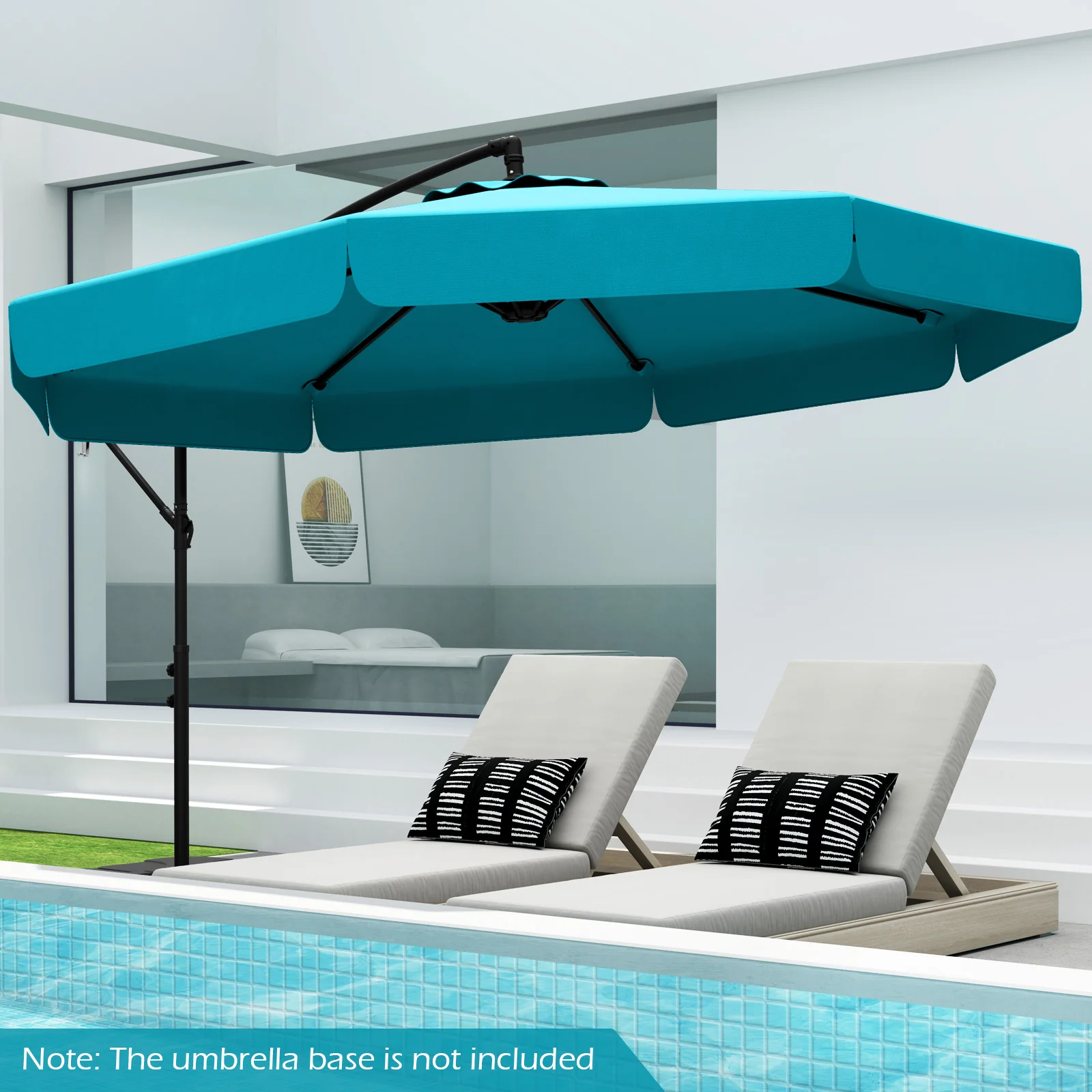 10 Feet Patio Cantilever Umbrella, Tilt Adjustment, Ruffled Edge, Turquoise - Image 3