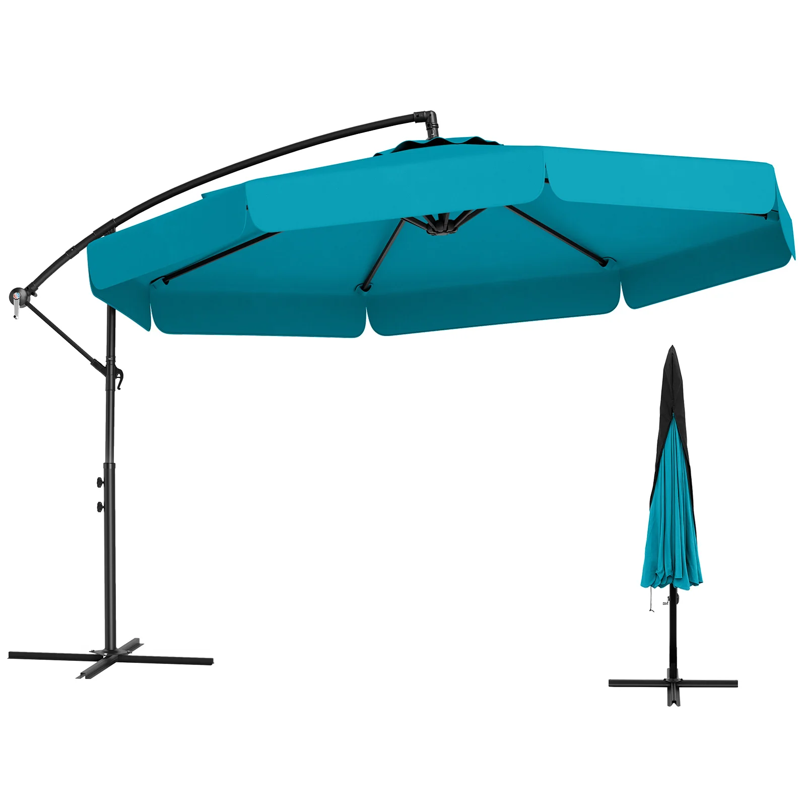 10 Feet Patio Cantilever Umbrella, Tilt Adjustment, Ruffled Edge, Turquoise - Image 4