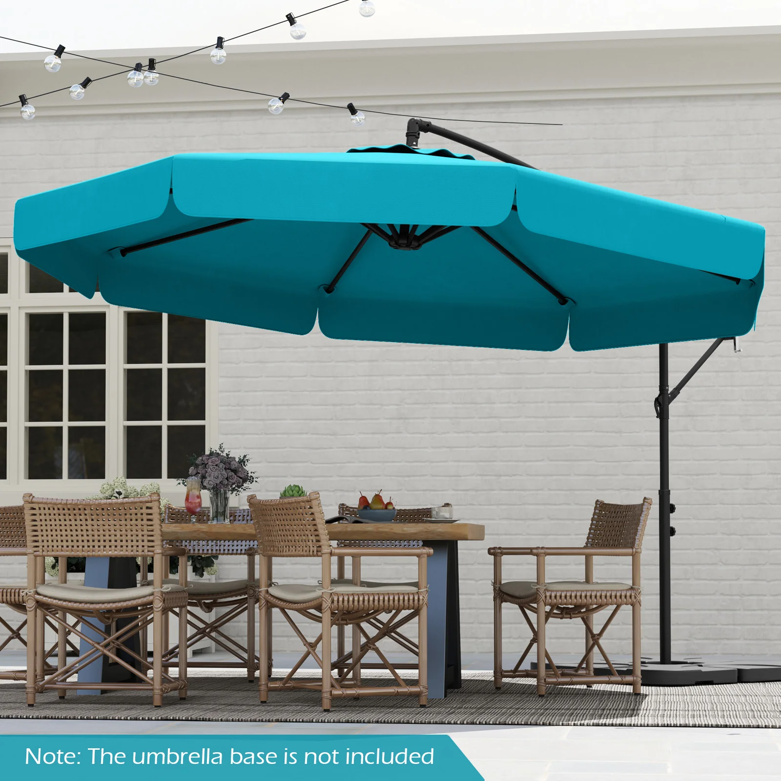 10 Feet Patio Cantilever Umbrella, Tilt Adjustment, Ruffled Edge, Turquoise - Image 6