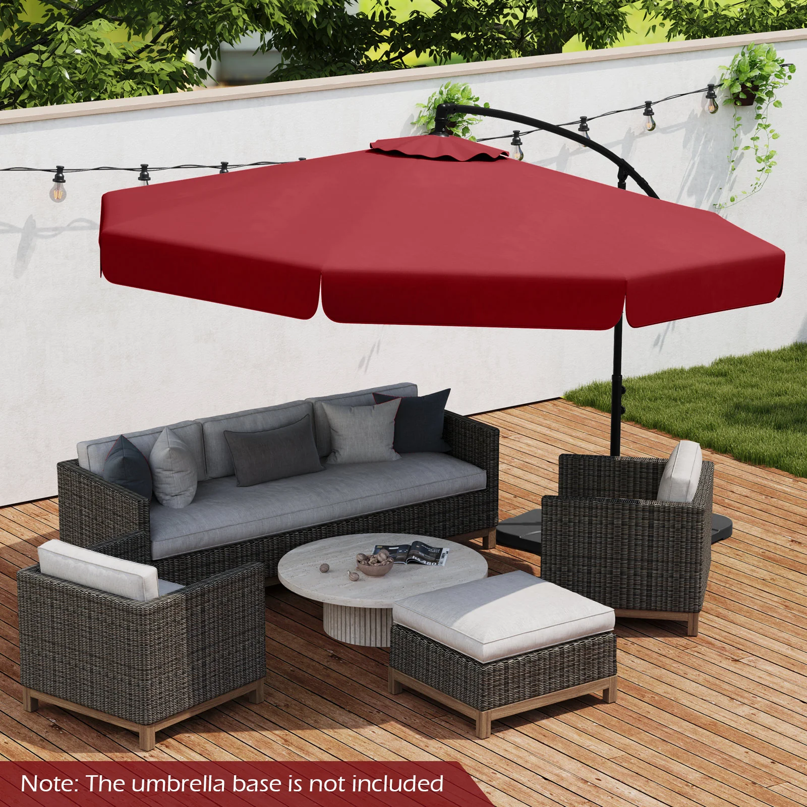 10 Feet Patio Cantilever Umbrella, Tilt Adjustment, Ruffled Edge, Wine - Image 2