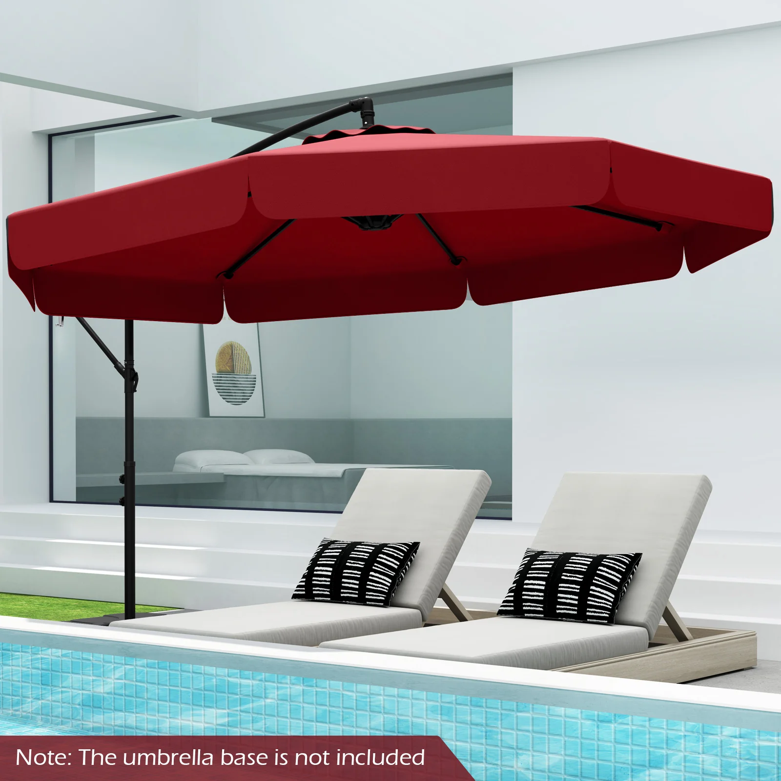 10 Feet Patio Cantilever Umbrella, Tilt Adjustment, Ruffled Edge, Wine - Image 3