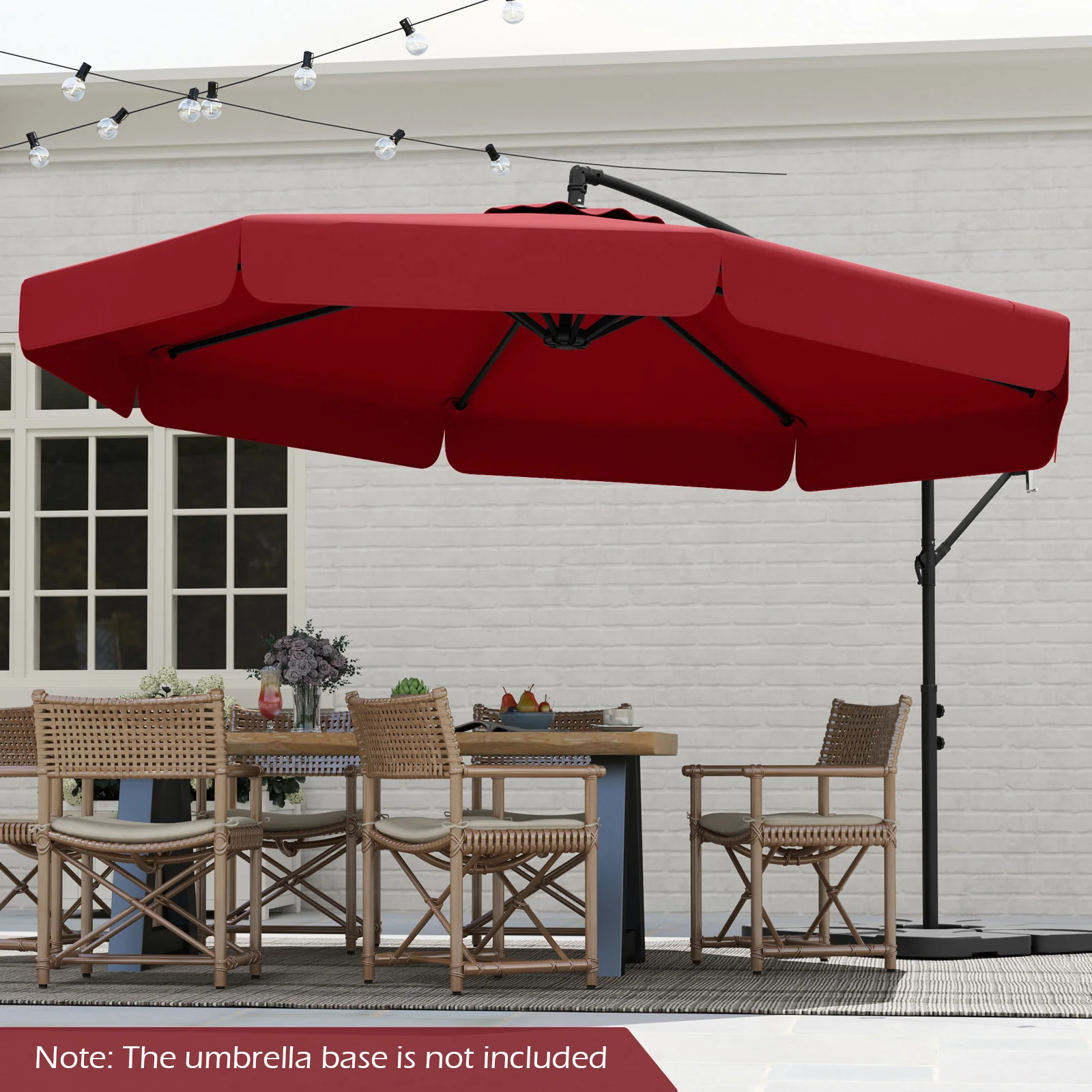 10 Feet Patio Cantilever Umbrella, Tilt Adjustment, Ruffled Edge, Wine - Image 6