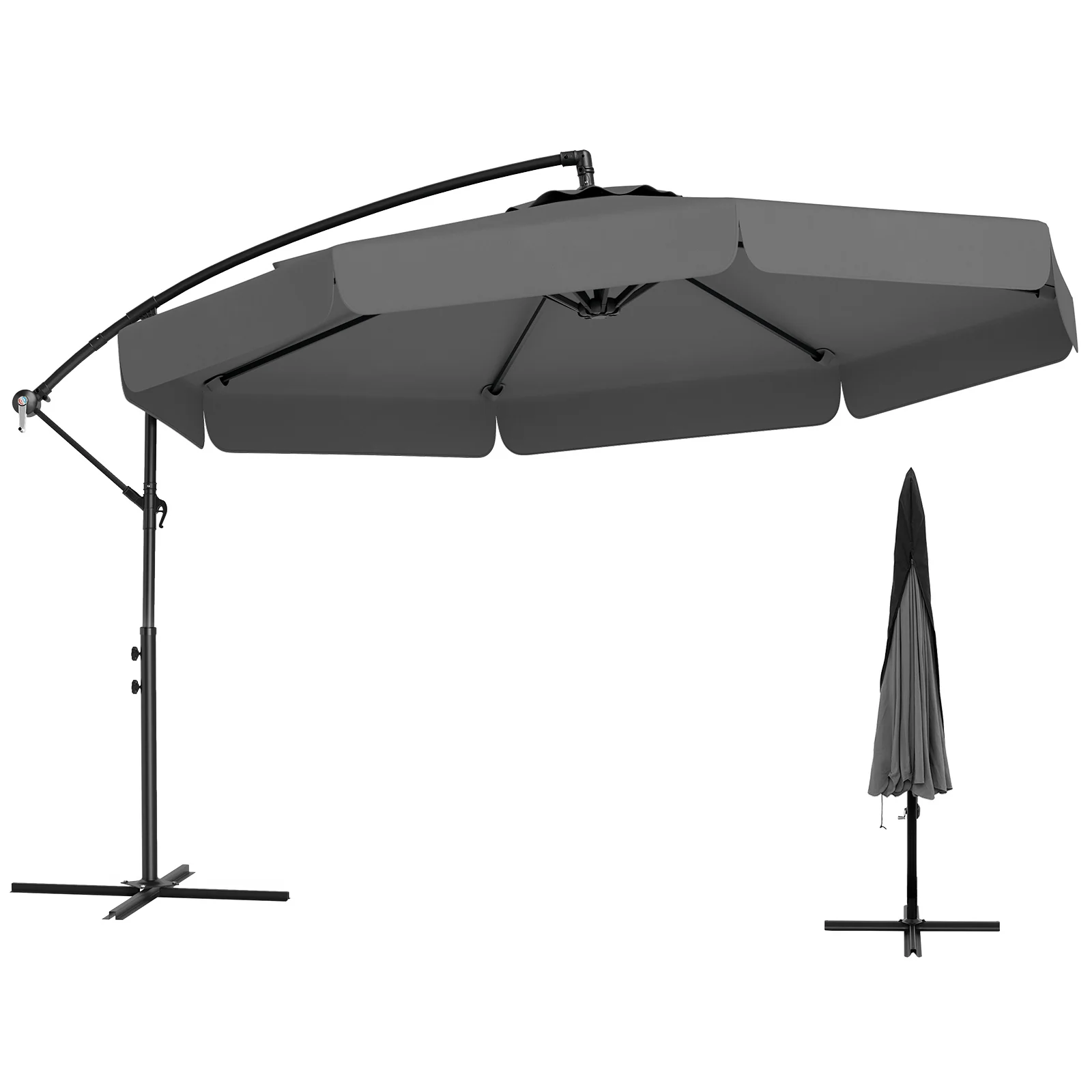 10 Feet Patio Cantilever Umbrella, With Cover And Tilt, Gray