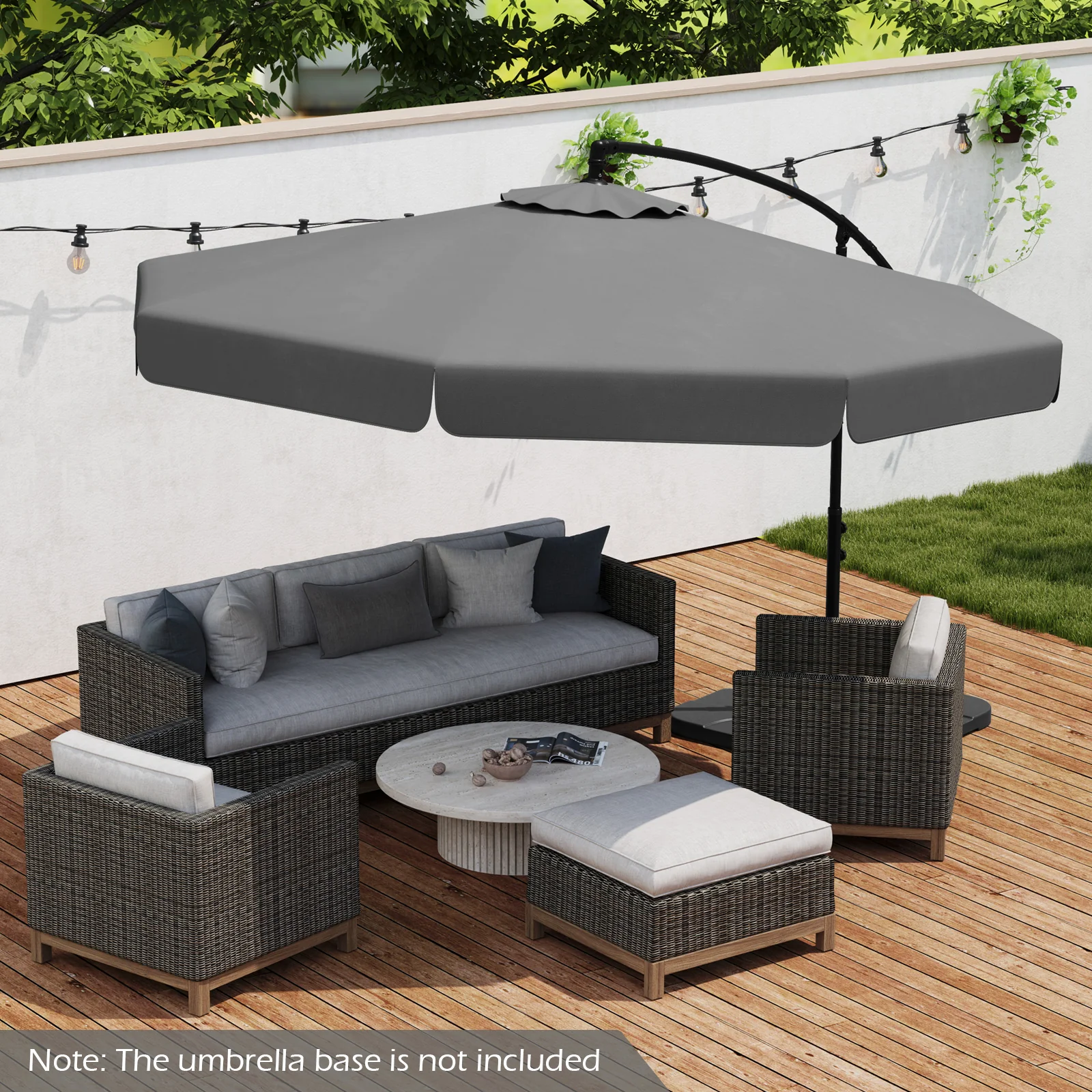10 Feet Patio Cantilever Umbrella, With Cover And Tilt, Gray - Image 2