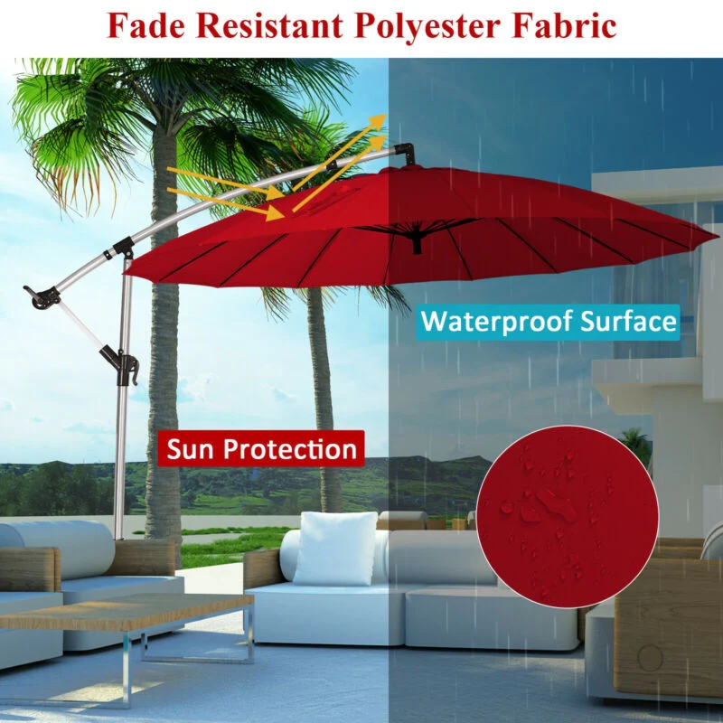 10 Feet Patio Offset Hanging Umbrella, For Backyard Poolside Garden, Dark Red - Image 3
