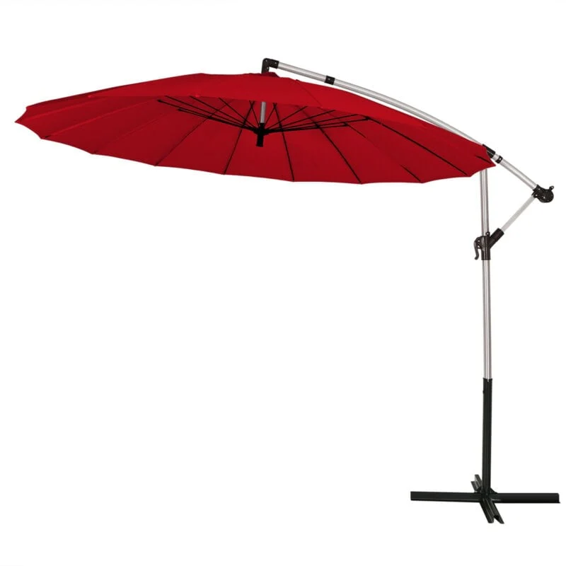 10 Feet Patio Offset Hanging Umbrella, For Backyard Poolside Garden, Dark Red - Image 9