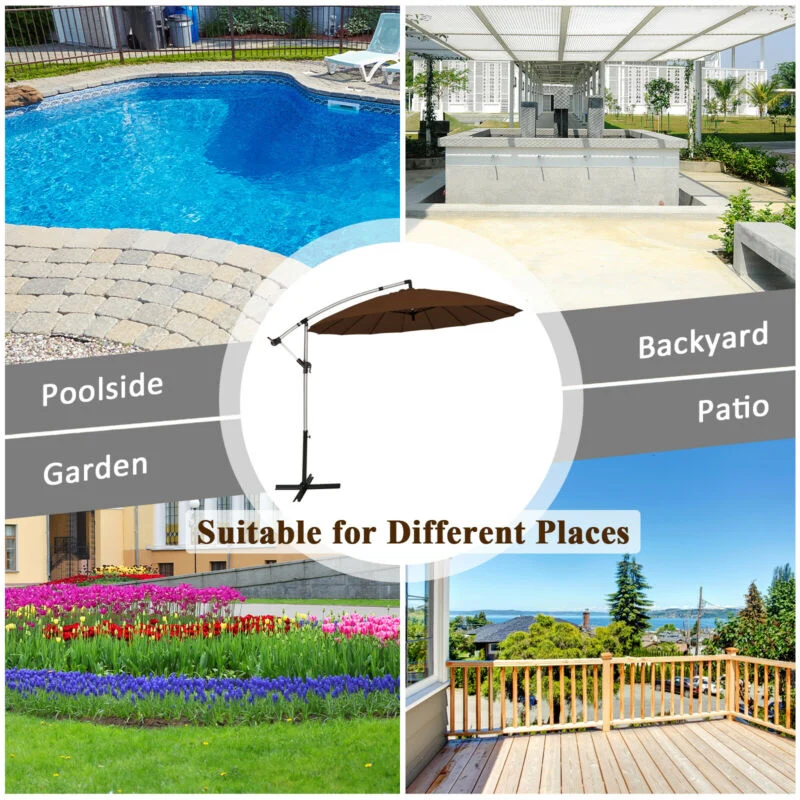 10 Feet Patio Offset Hanging Umbrella, Tan - Image 6