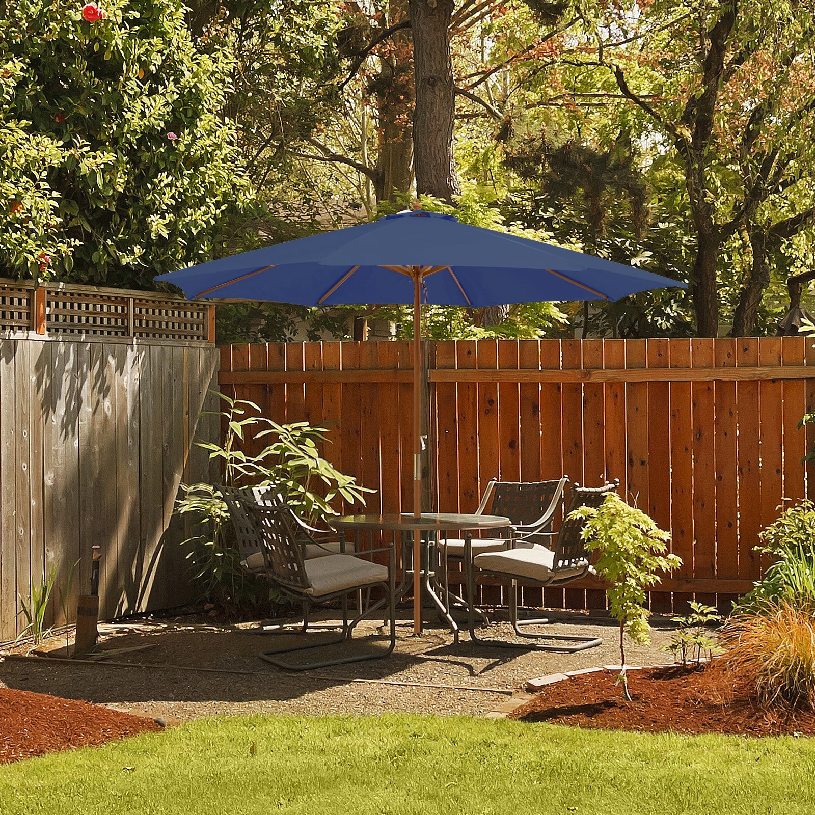 10 Feet Patio Umbrella, 8 Wooden Ribs, 3 Adjustable Heights, Navy - Image 2